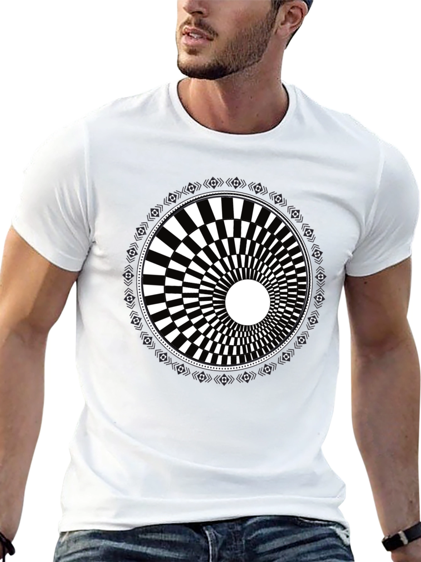 Black Optical Illusion Graphic Tee - Black Cotton Blend view 13
