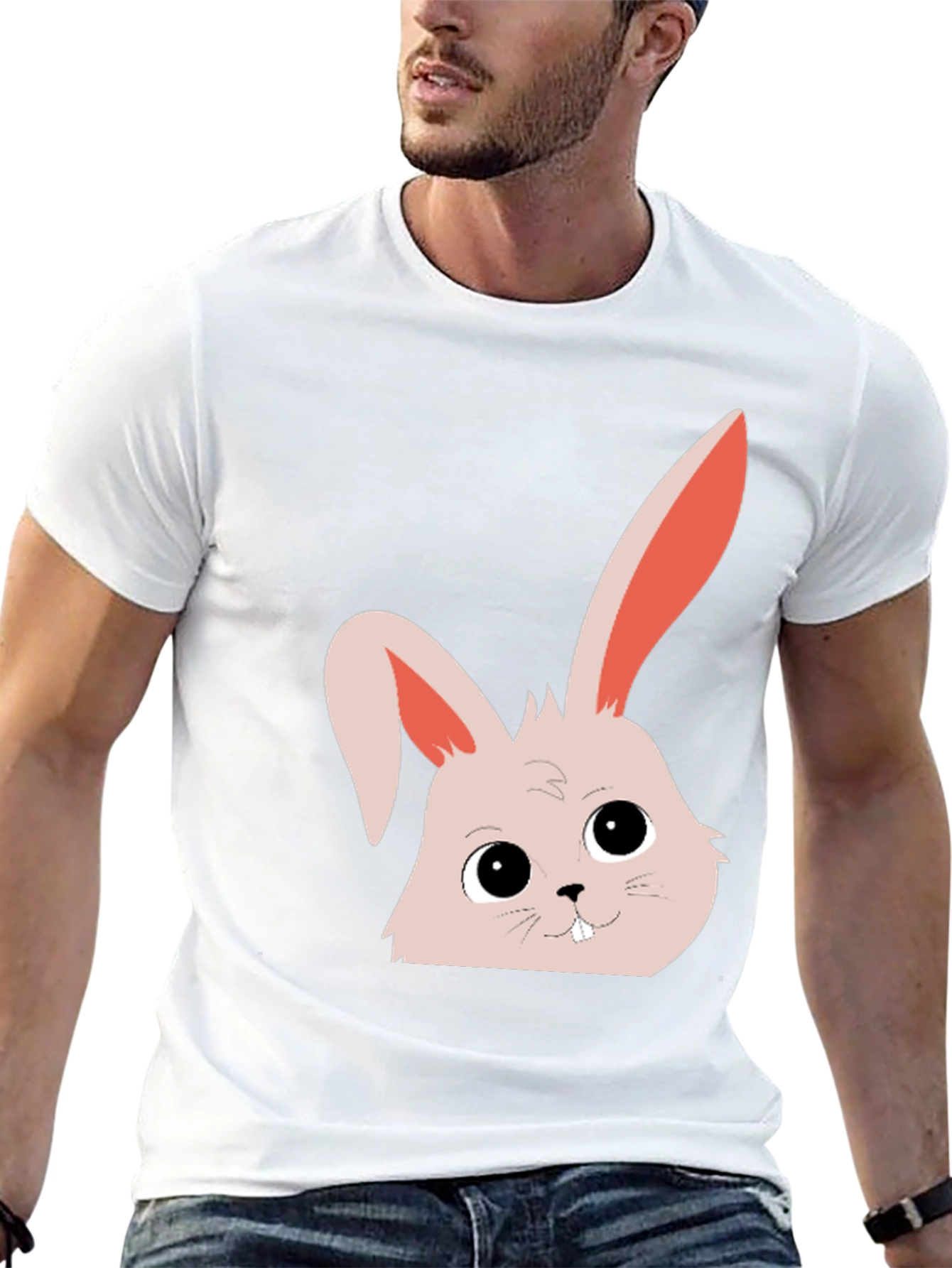 Black Cute Bunny Graphic Tee - Black Cotton Blend view 13