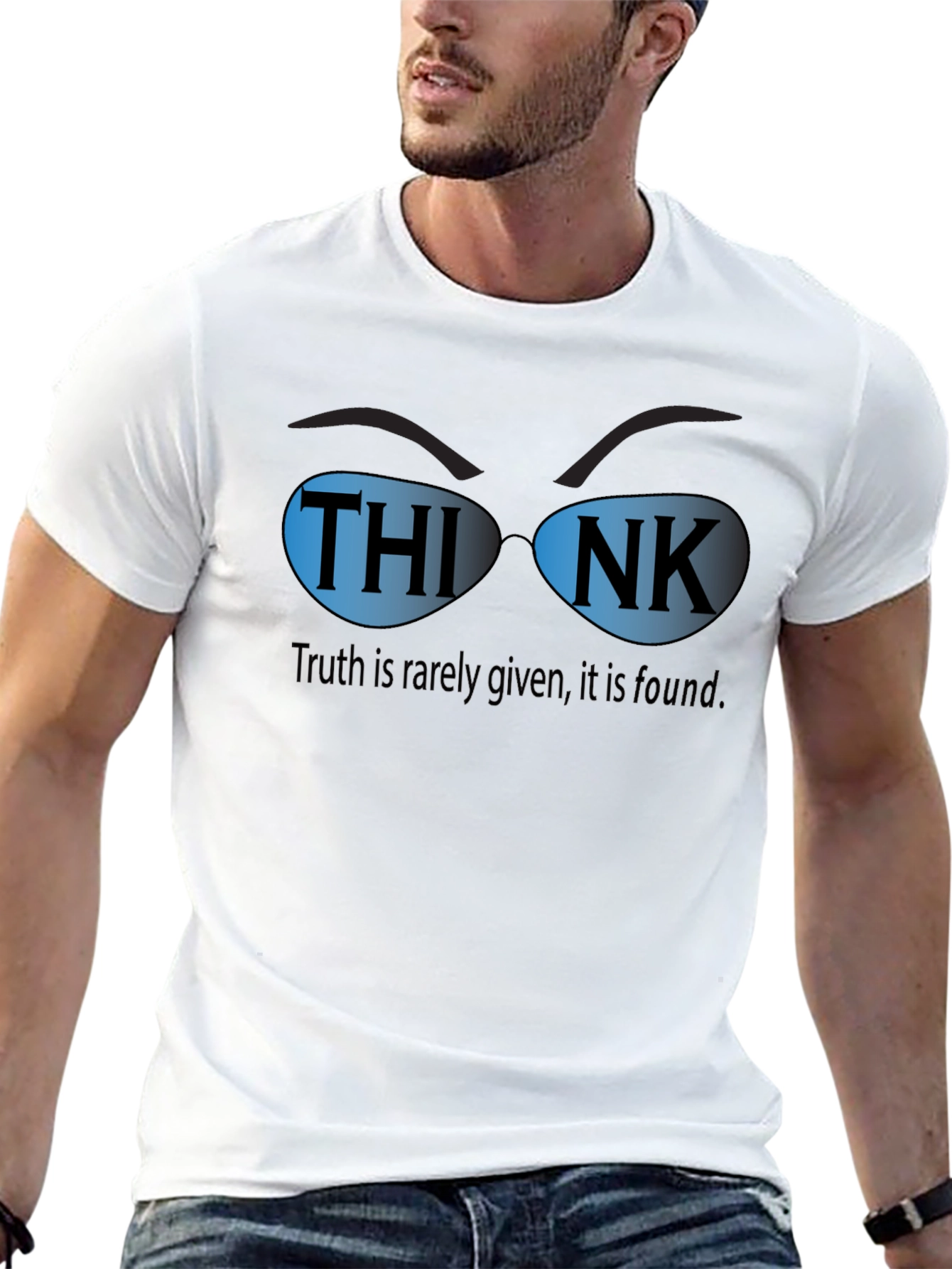 Black Think Sunglasses Graphic T-Shirt - Truth is Rarely Given view 13