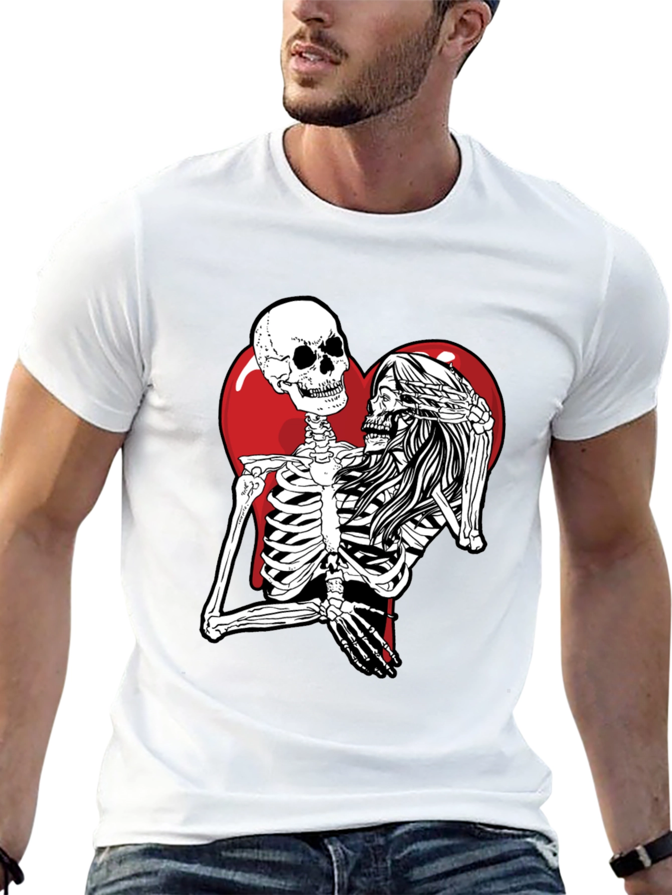 Black Skeleton Love Black T-Shirt - Unique Graphic Tee view 13