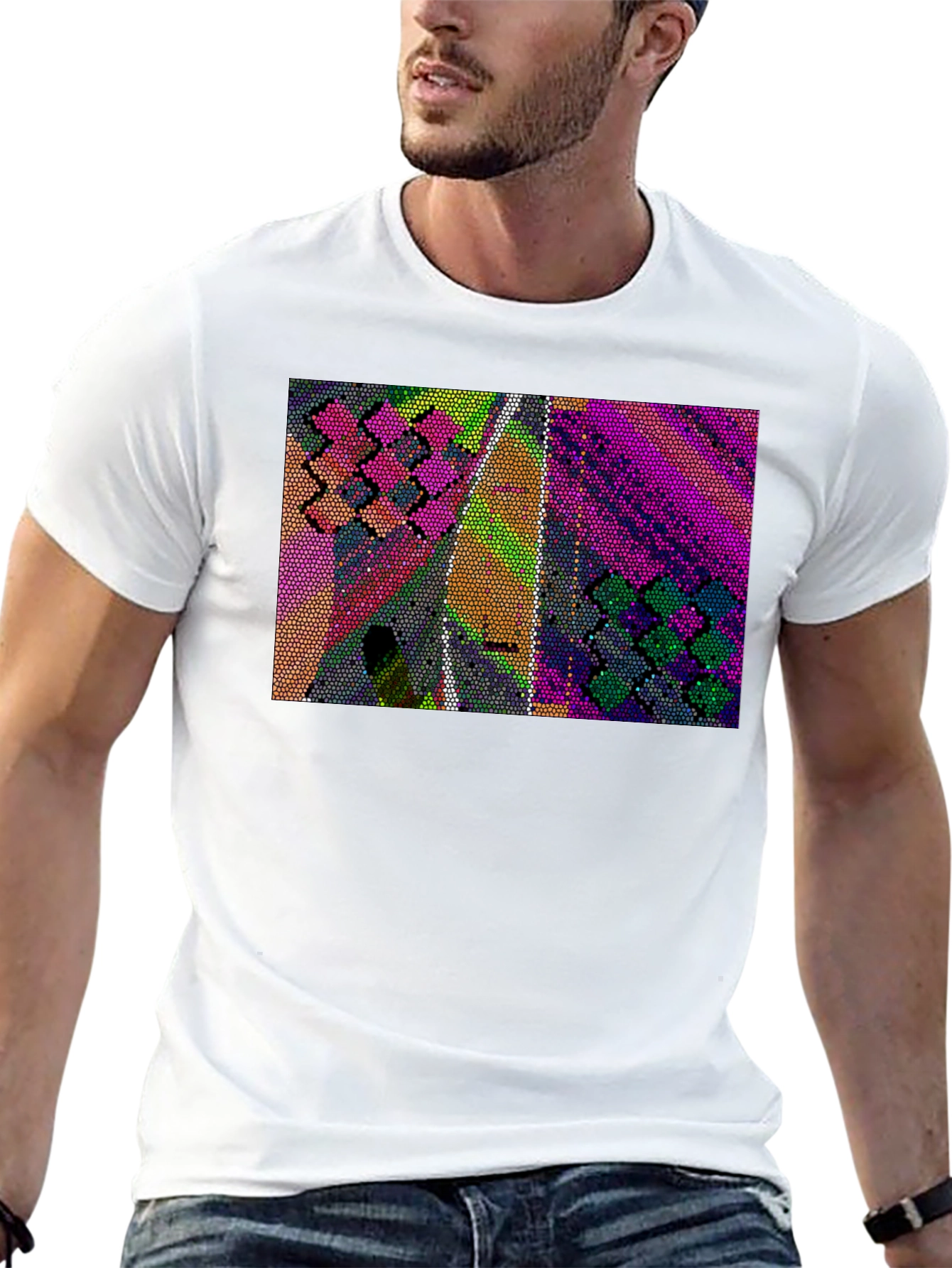 Black Abstract Mosaic T-Shirt view 13