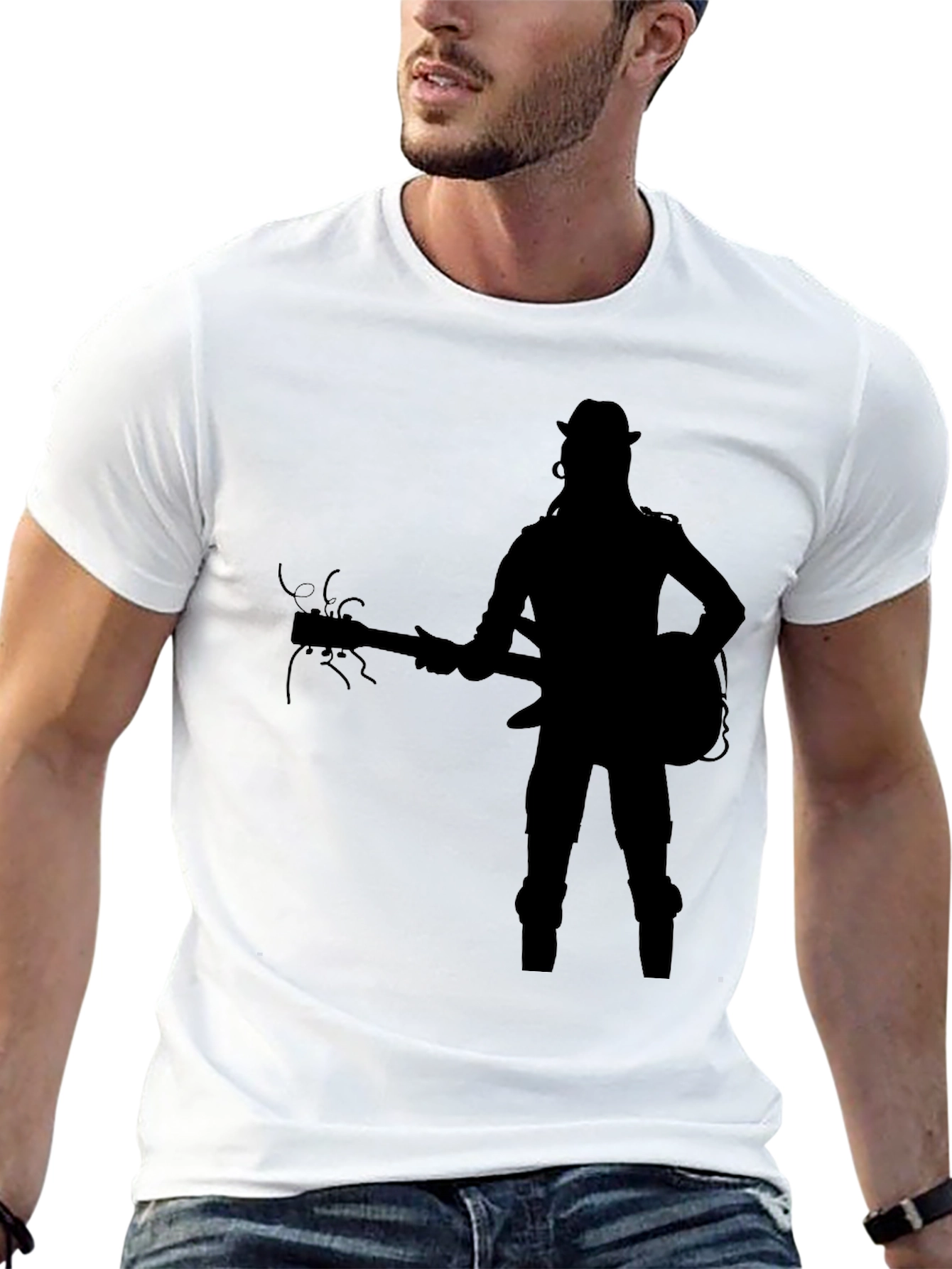 Black Silhouette Guitarist Graphic Tee - Black view 13