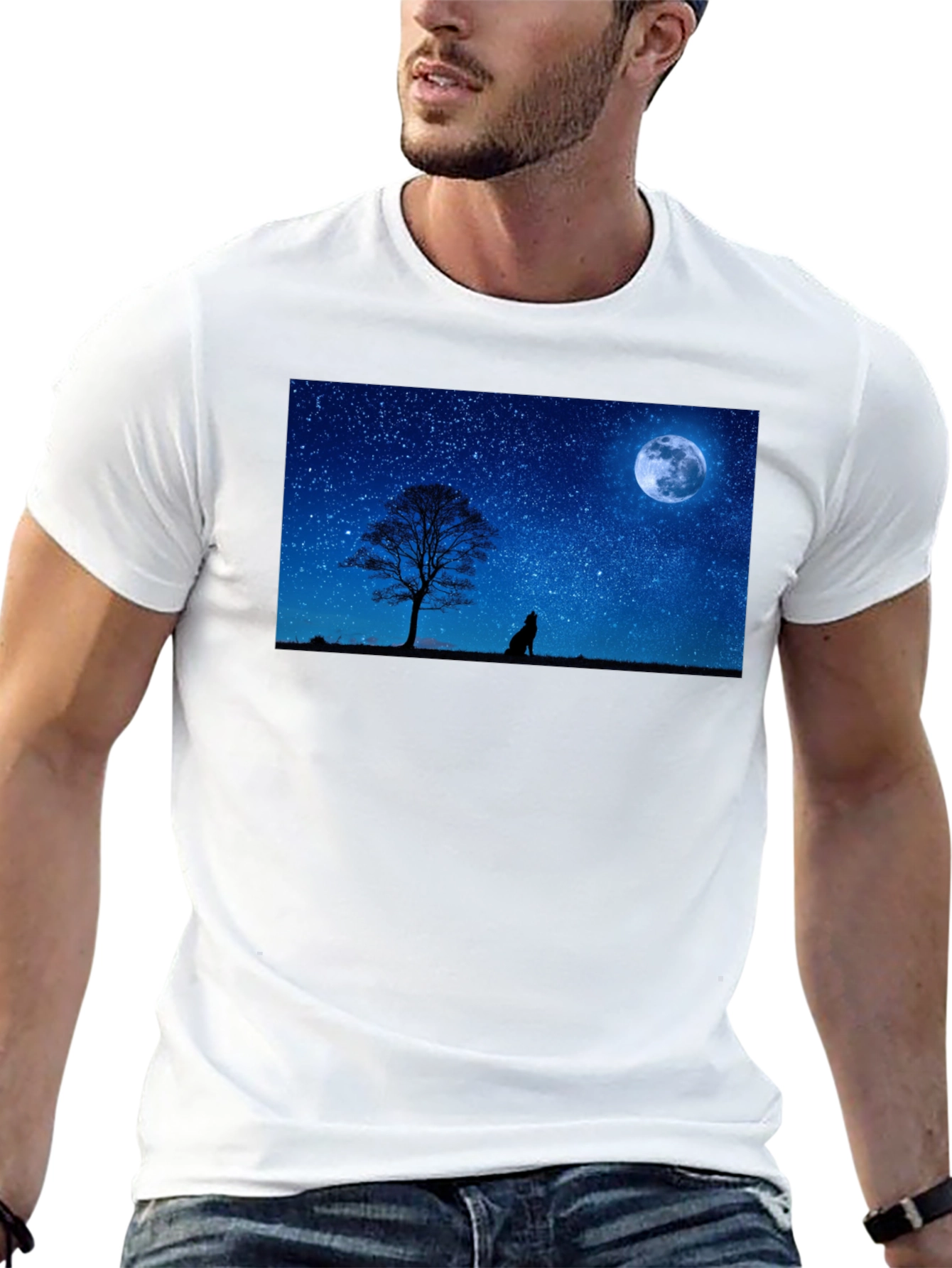 Black Wolf Howling at Moon T-Shirt - Night Sky Tee view 13
