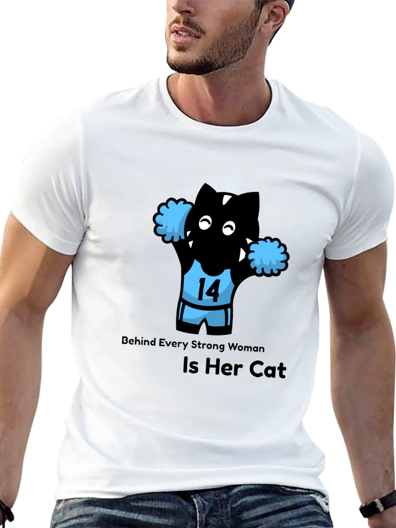Black Funny Cat Cheerleader T-Shirt - Strong Women Support Cats! view 13