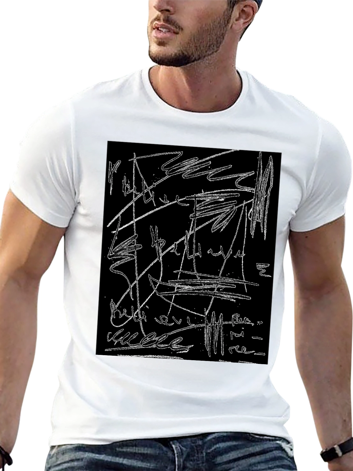 Black Abstract Scribble Graphic Black T-Shirt view 13