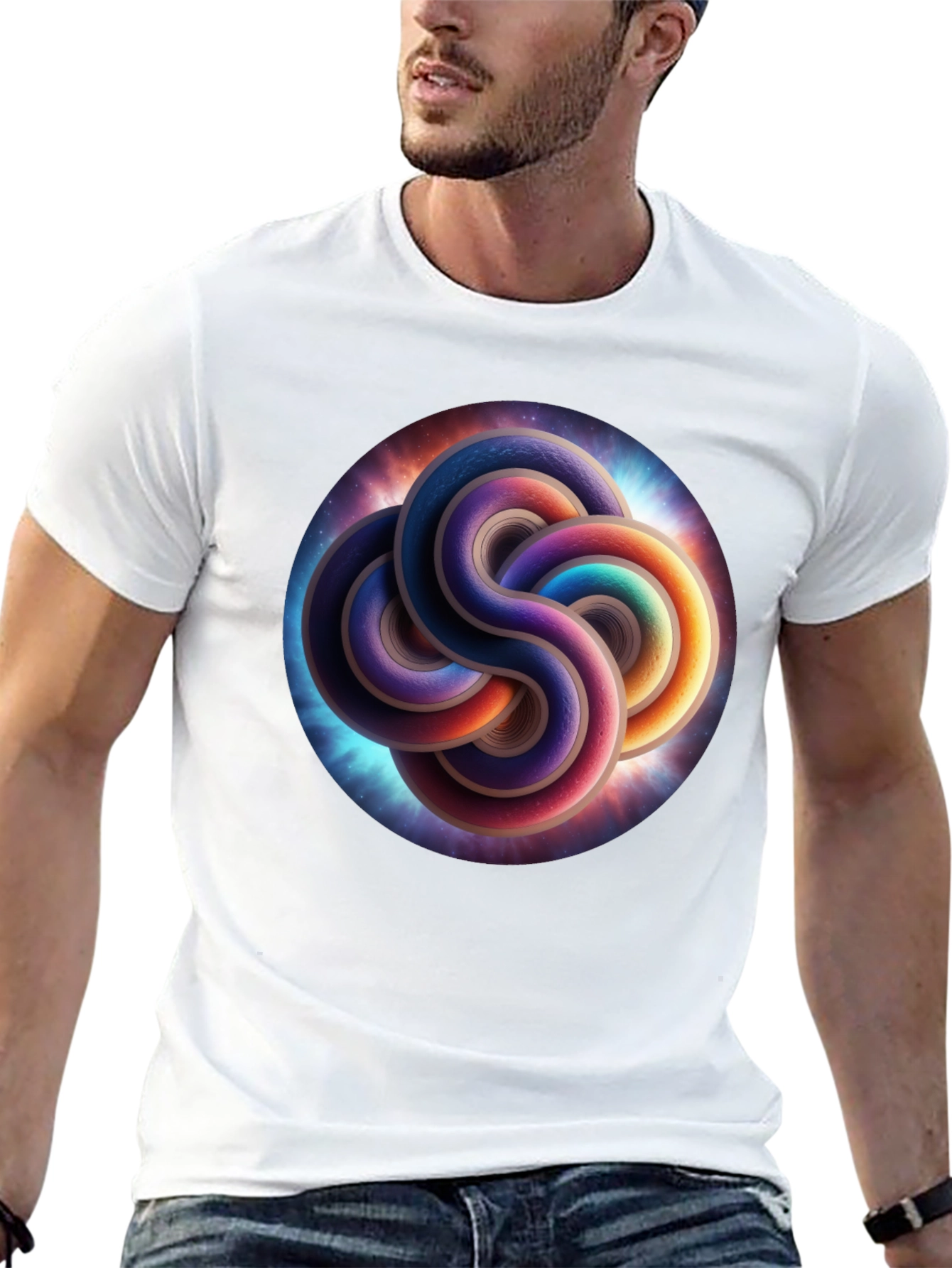 Black Cosmic Knot T-Shirt - Black, Unique Design view 13