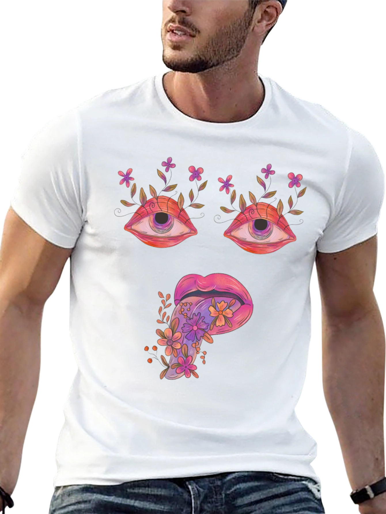 Black Psychedelic Eyes & Tongue Graphic T-Shirt - Black view 13