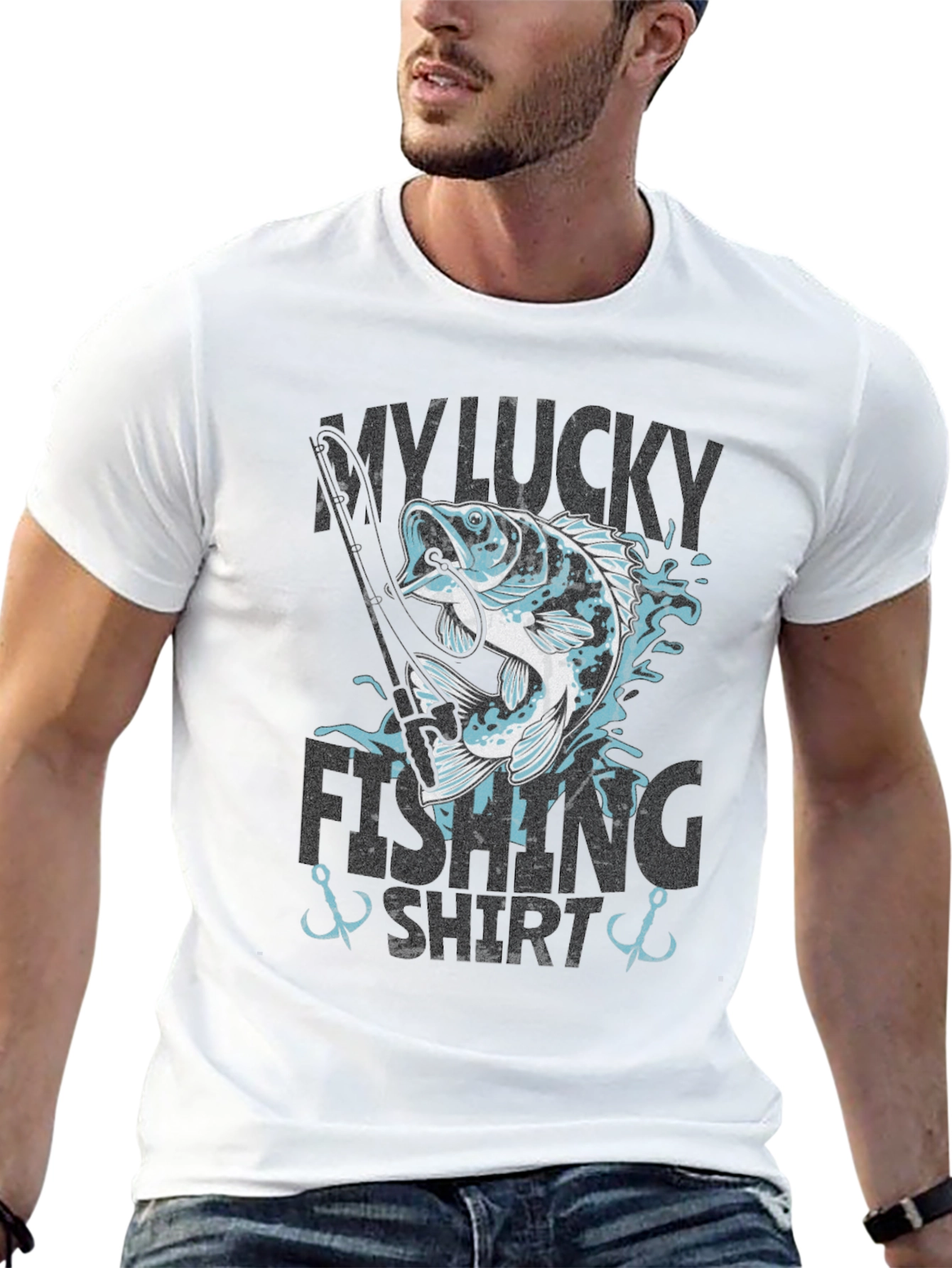 Black My Lucky Fishing Shirt - Graphic Tee for Anglers view 13