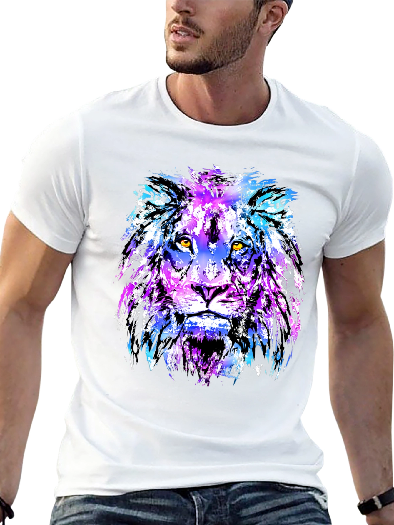 Black Vivid Lion Graphic Tee - Men's Black T-Shirt view 13