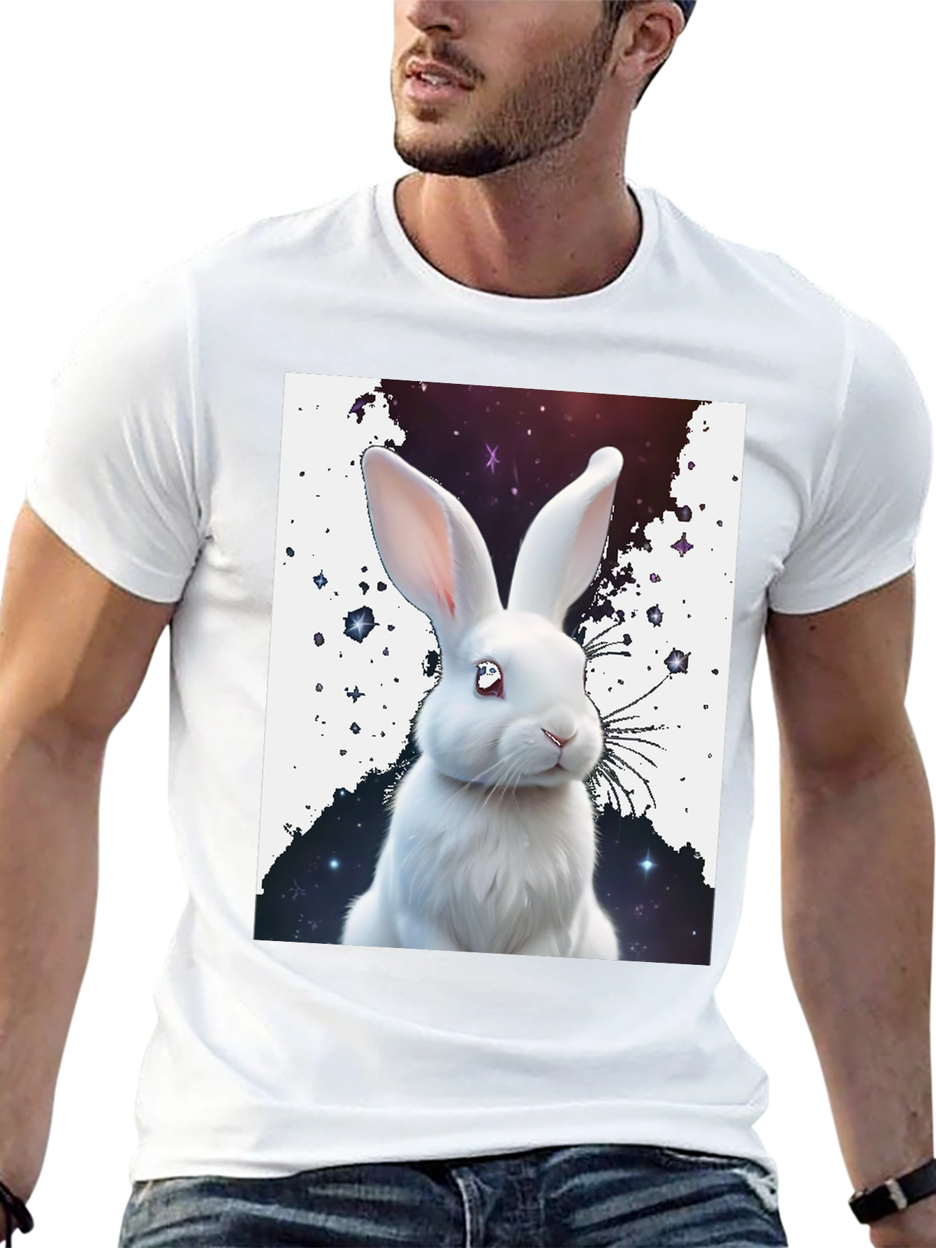 Black Cosmic Bunny T-Shirt - Unique Galaxy Rabbit Design view 13