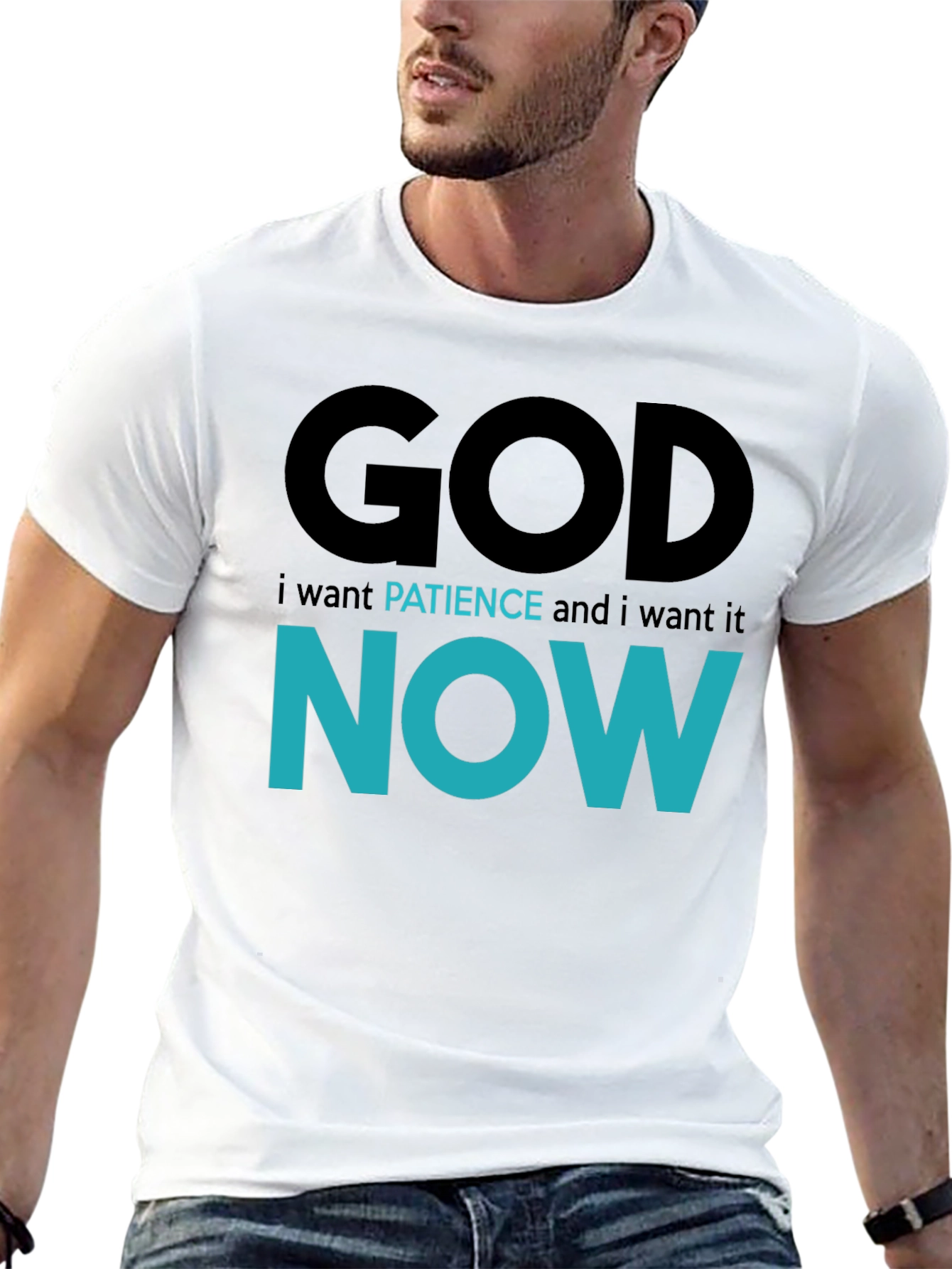 Black God Patience Now T-Shirt - Funny Sarcastic Graphic Tee view 13