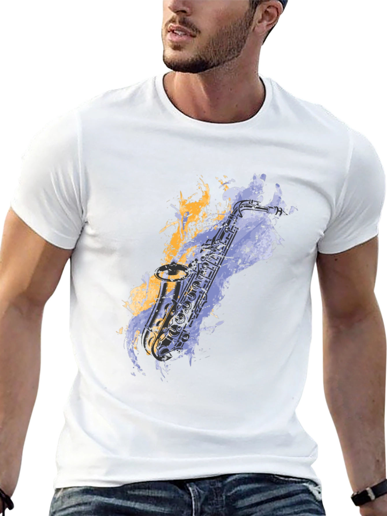 Black Saxophone Graphic T-Shirt - Cool Musician Tee view 13