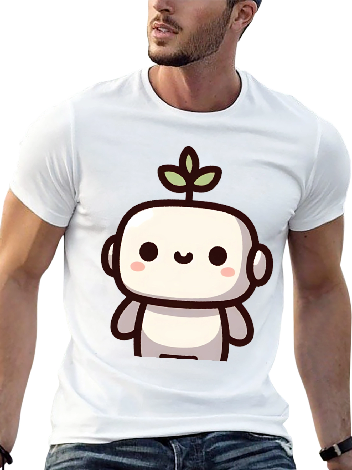 Black Cute Robot Plant Graphic T-Shirt view 13