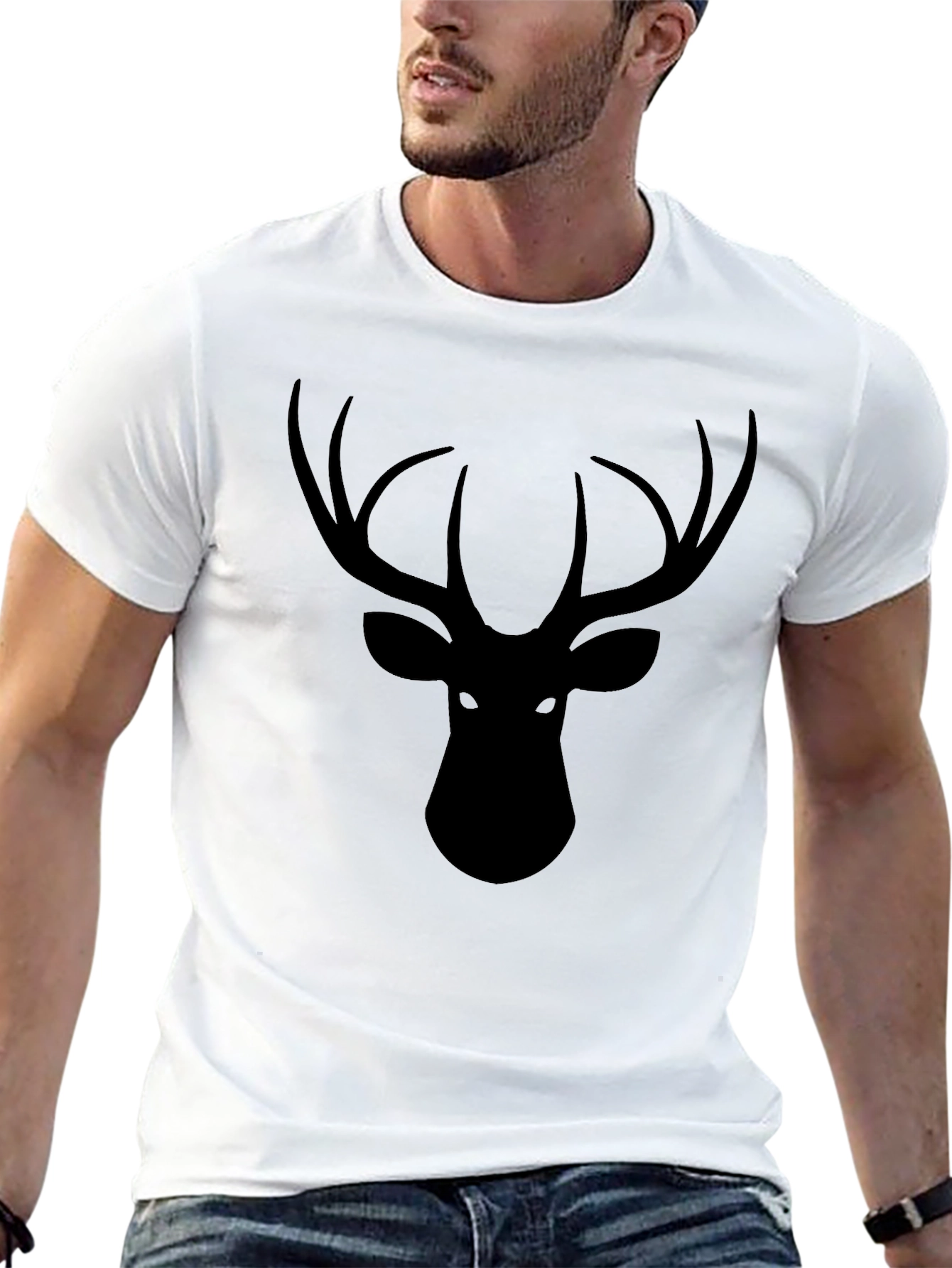 Black Men's Black Deer Graphic T-Shirt view 13
