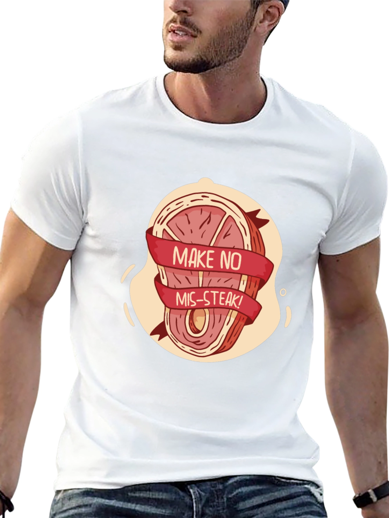 Black Humorous "Make No Mis-Steak" Graphic Tee view 13