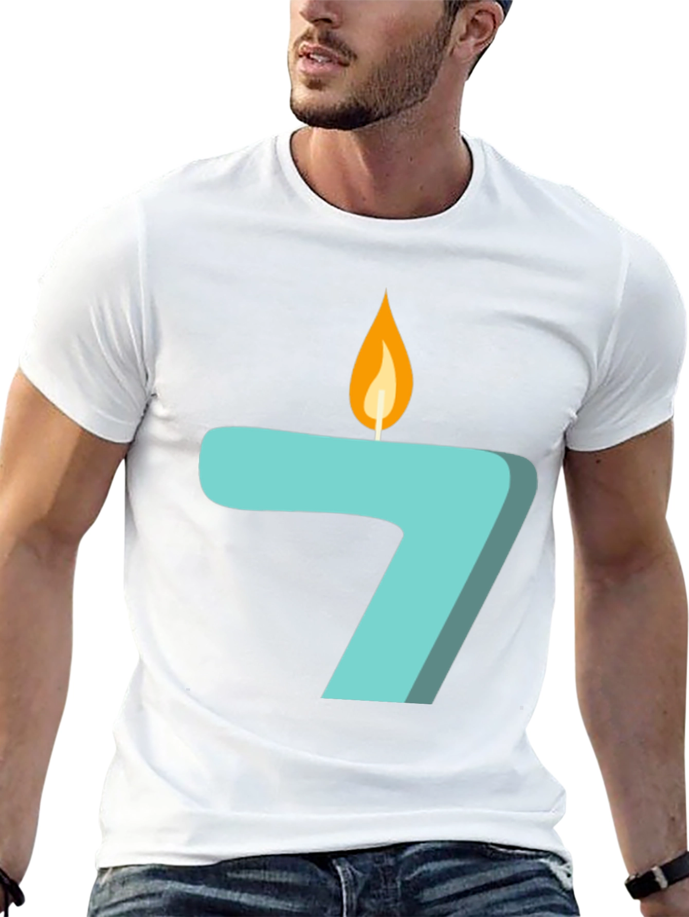 Black Number 7 Birthday Candle Graphic T-Shirt view 13