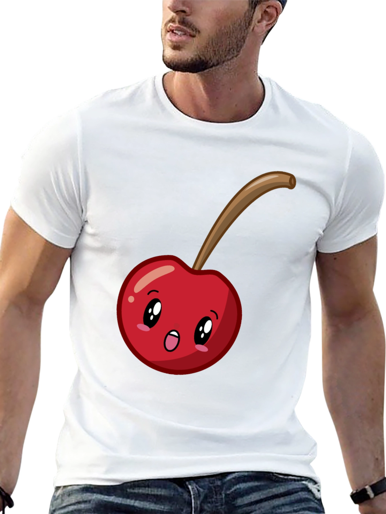 Black Cute Cherry Cartoon Graphic T-Shirt - Black view 13