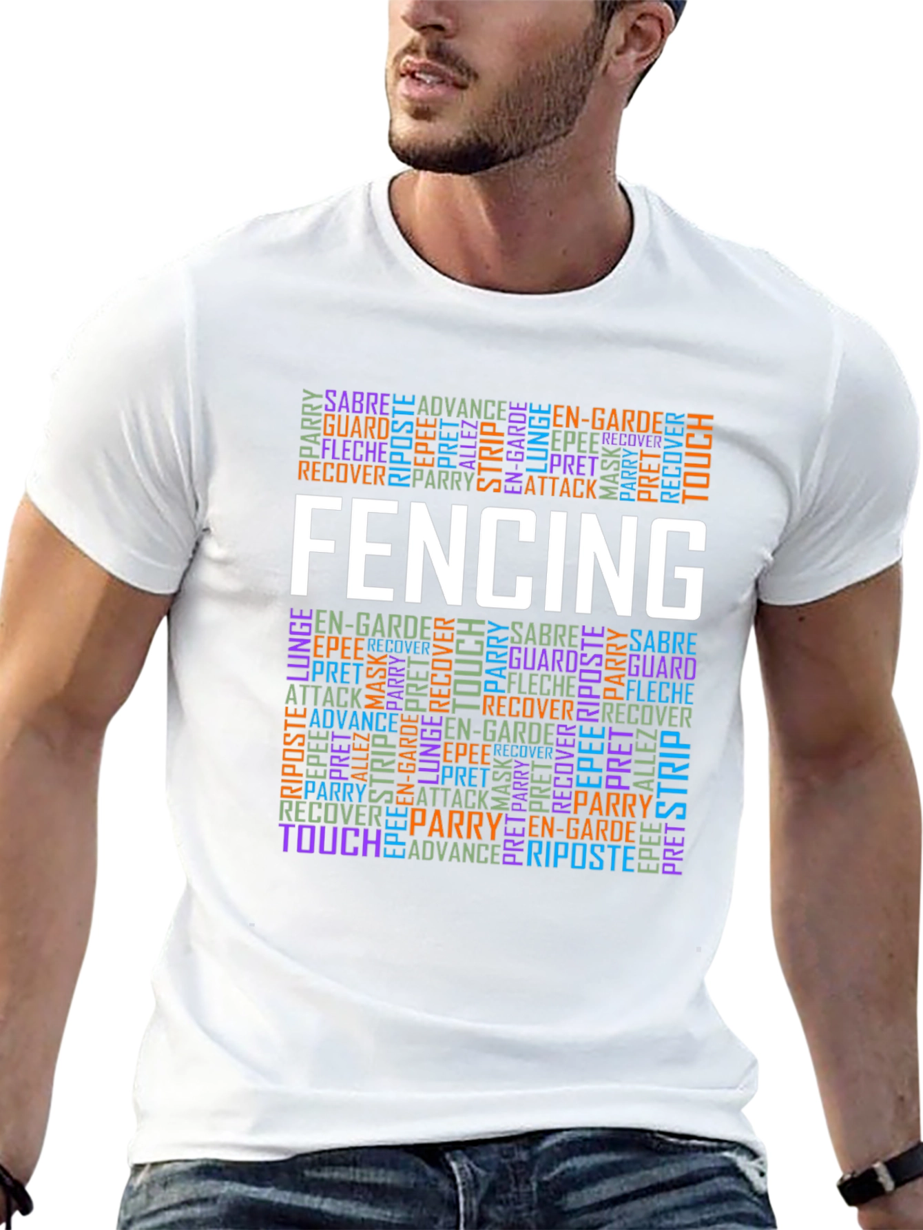 Black Fencing Word Art Graphic T-Shirt view 13