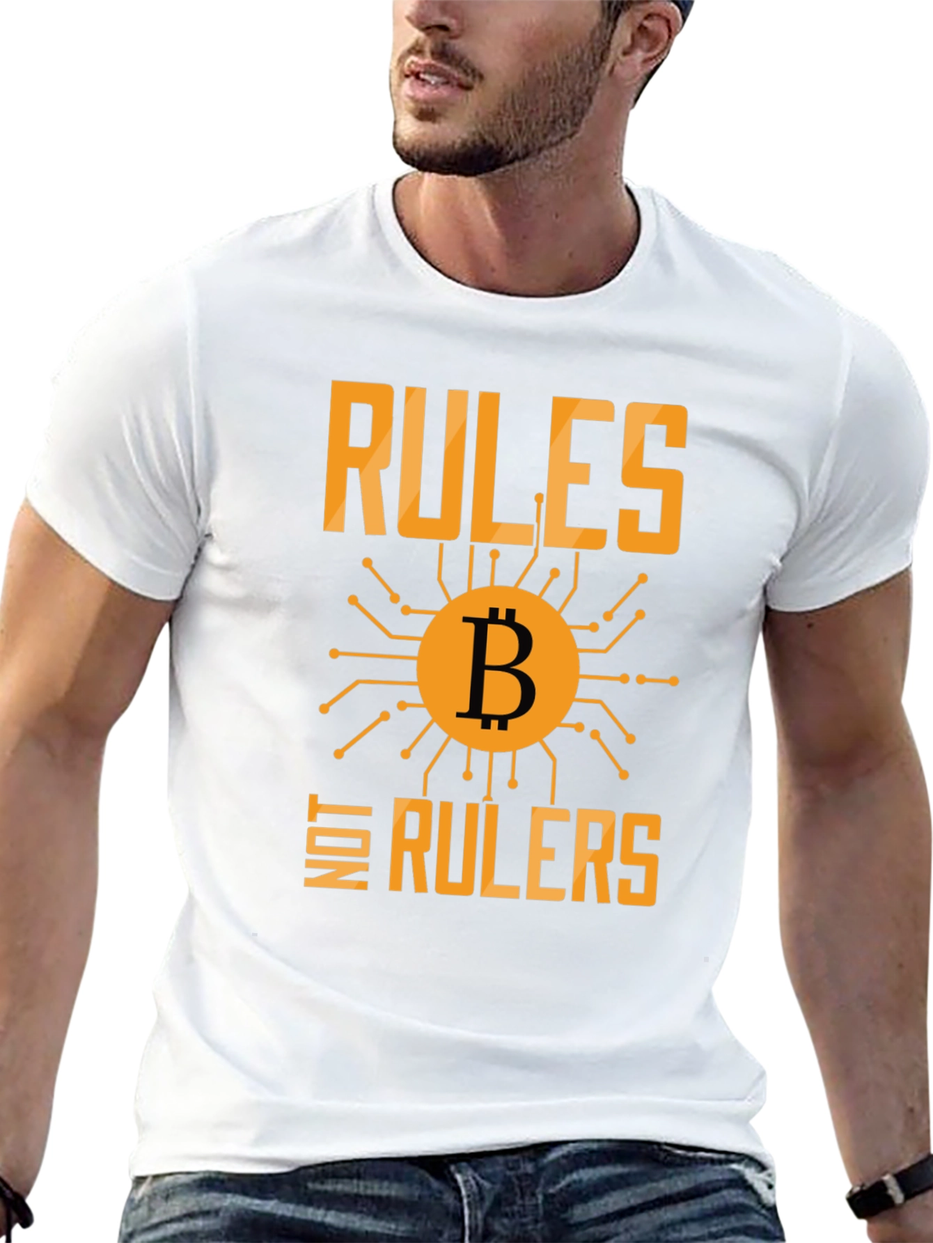 Black Bitcoin Rules Not Rulers Graphic T-Shirt view 13