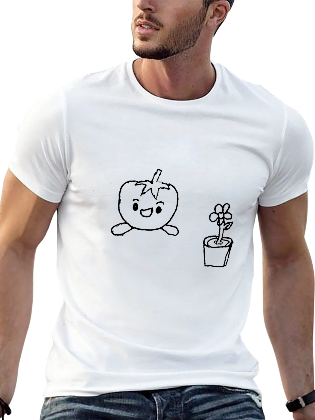 Cute Tomato & Flower Graphic T-Shirt - Unisex Black Tee - 13