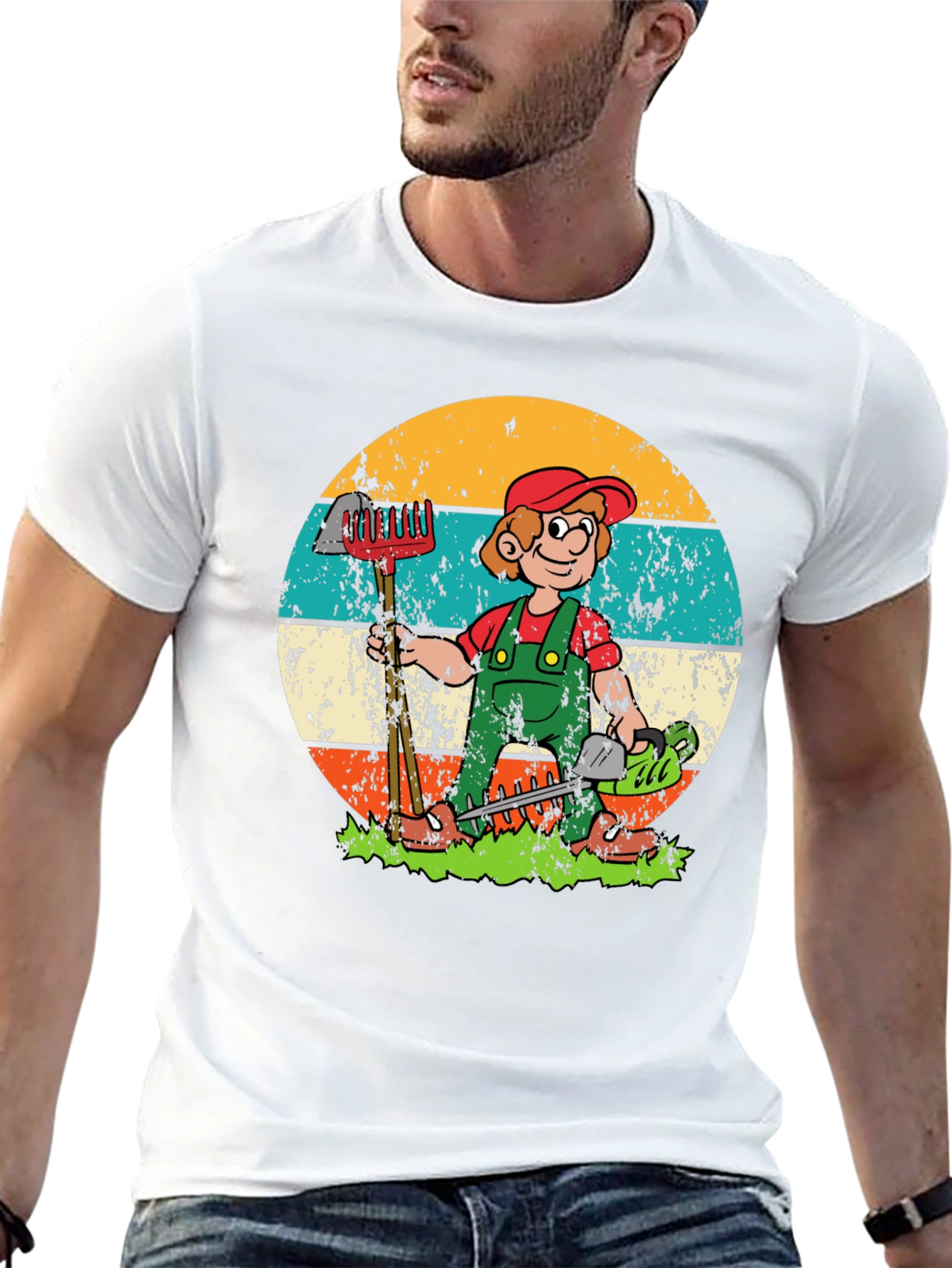 Black Gardener Cartoon Graphic T-Shirt - Unisex view 13