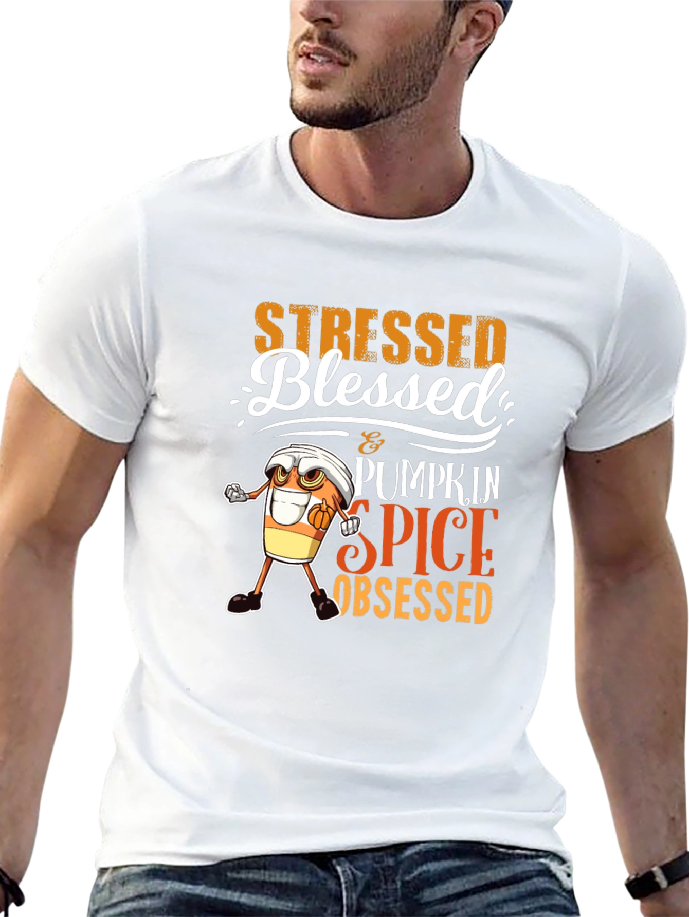Black Stressed Blessed Pumpkin Spice Obsessed T-Shirt view 13