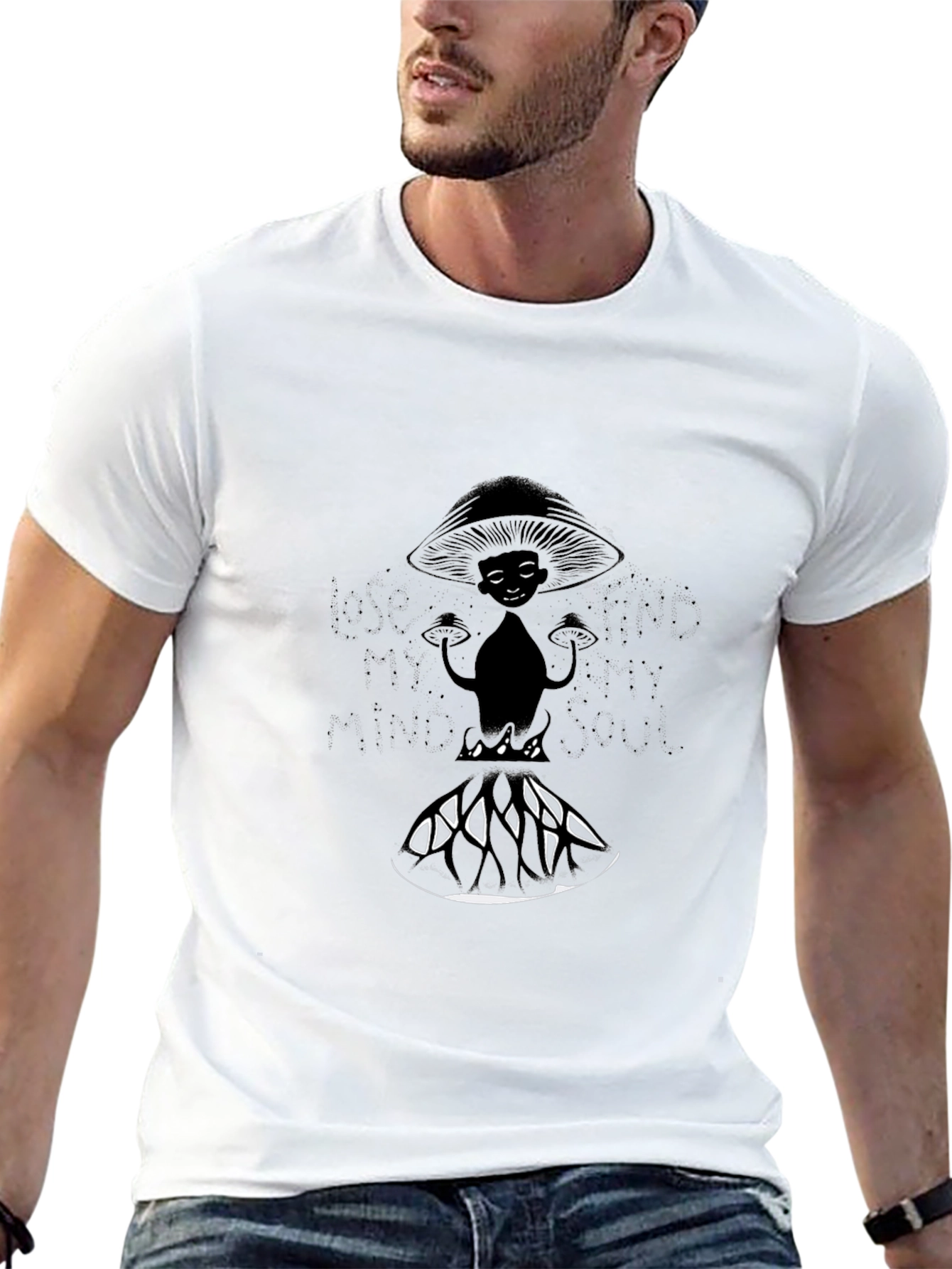 Black Mushroom Man Graphic Tee - Black Cotton view 13