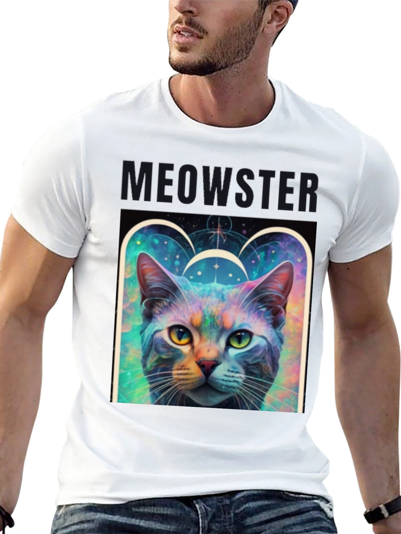 Black Meowster Cat Graphic Print Black T-Shirt view 13