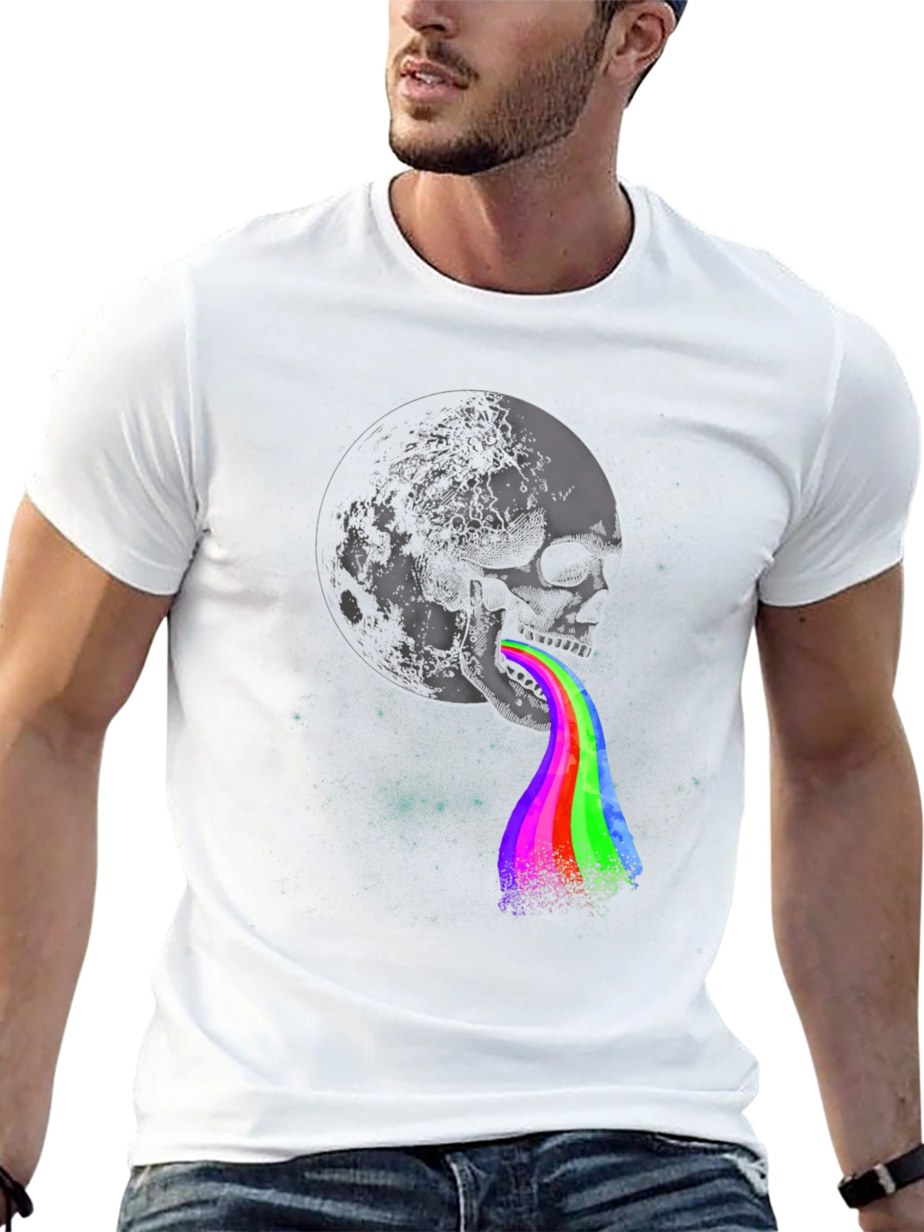 Black Skull Moon Rainbow Graphic Tee - Dark Style view 13