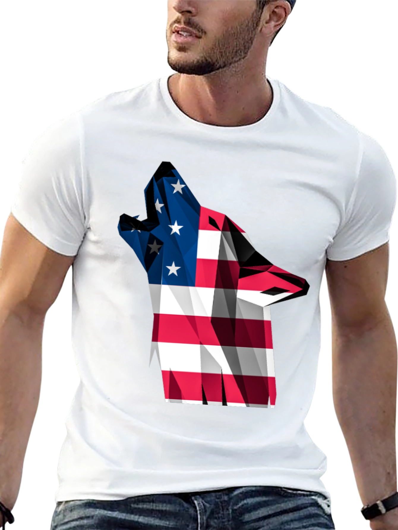 Black American Flag Wolf Graphic Tee view 13