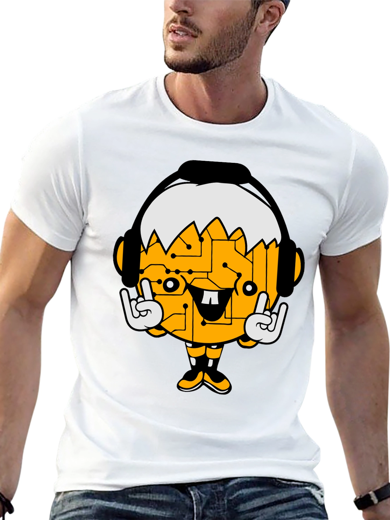 Black Tech Head Cartoon Graphic Black T-Shirt view 13