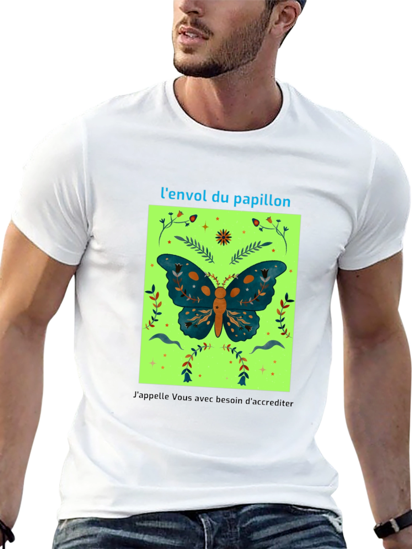 Black Butterfly Graphic Tee - French Slogan Design view 13