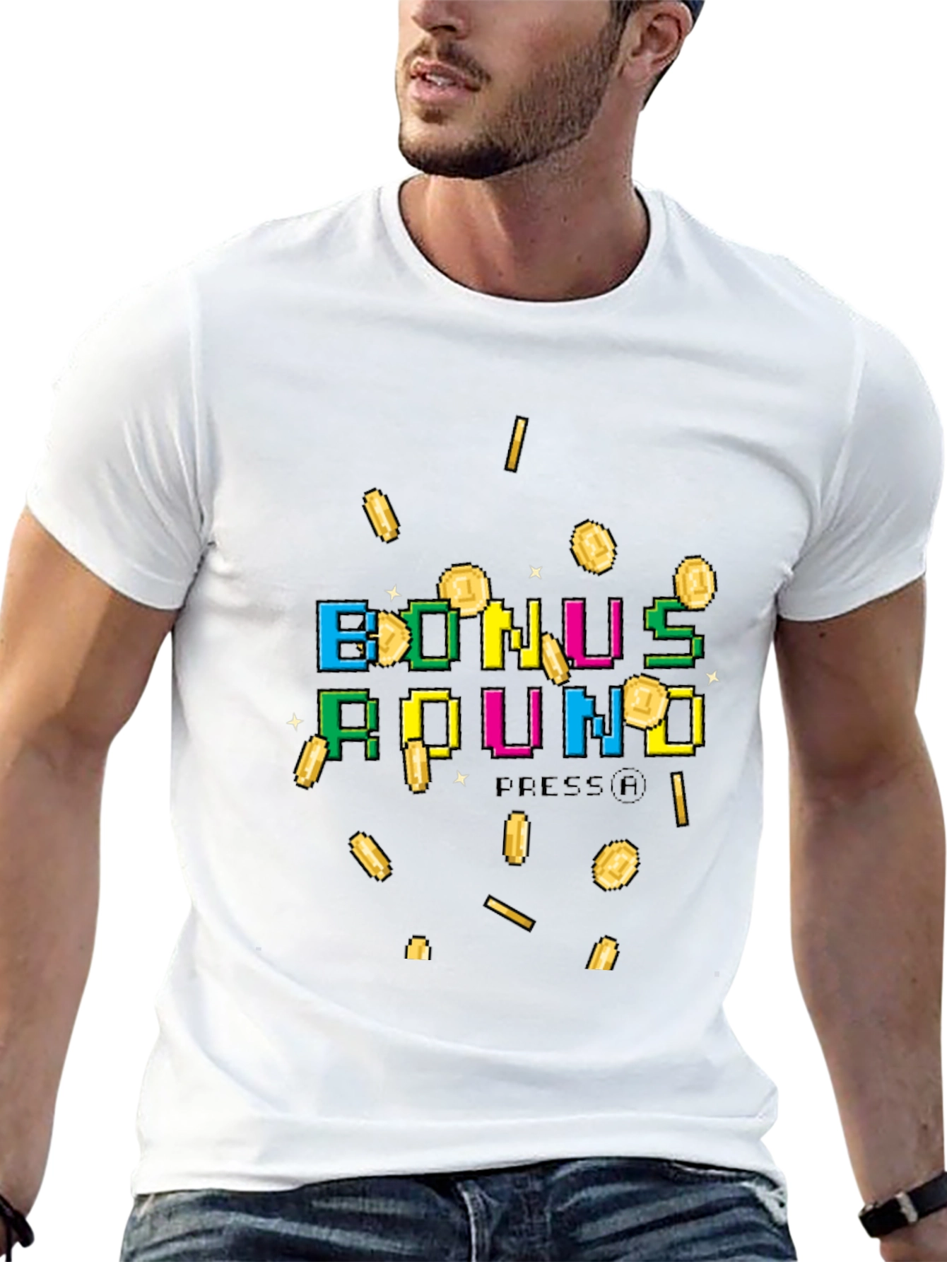 Black Bonus Round Pixel Art Graphic T-Shirt view 13