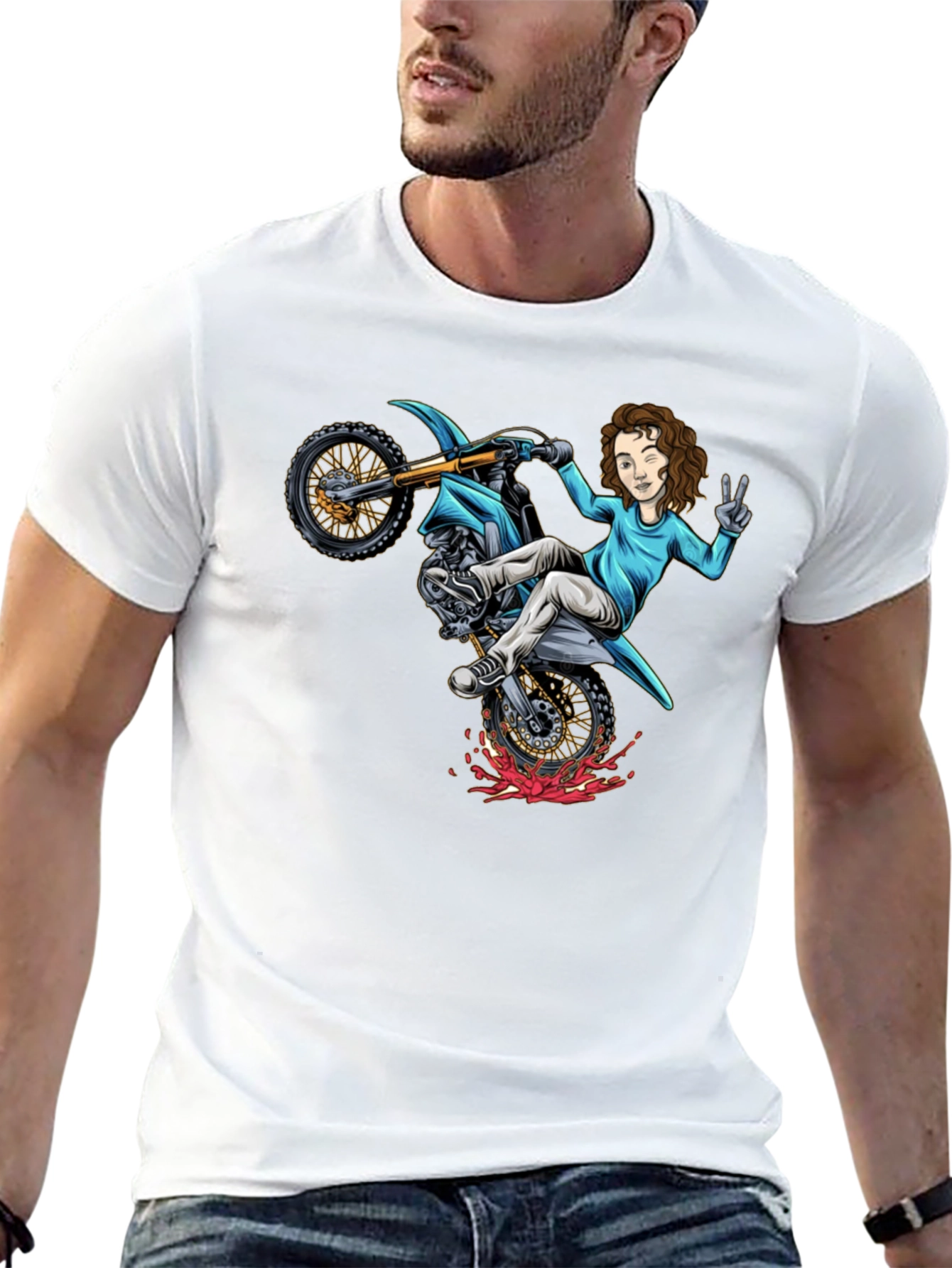 Black Motorcycle Girl Graphic Tee - Black Cotton Shirt view 13
