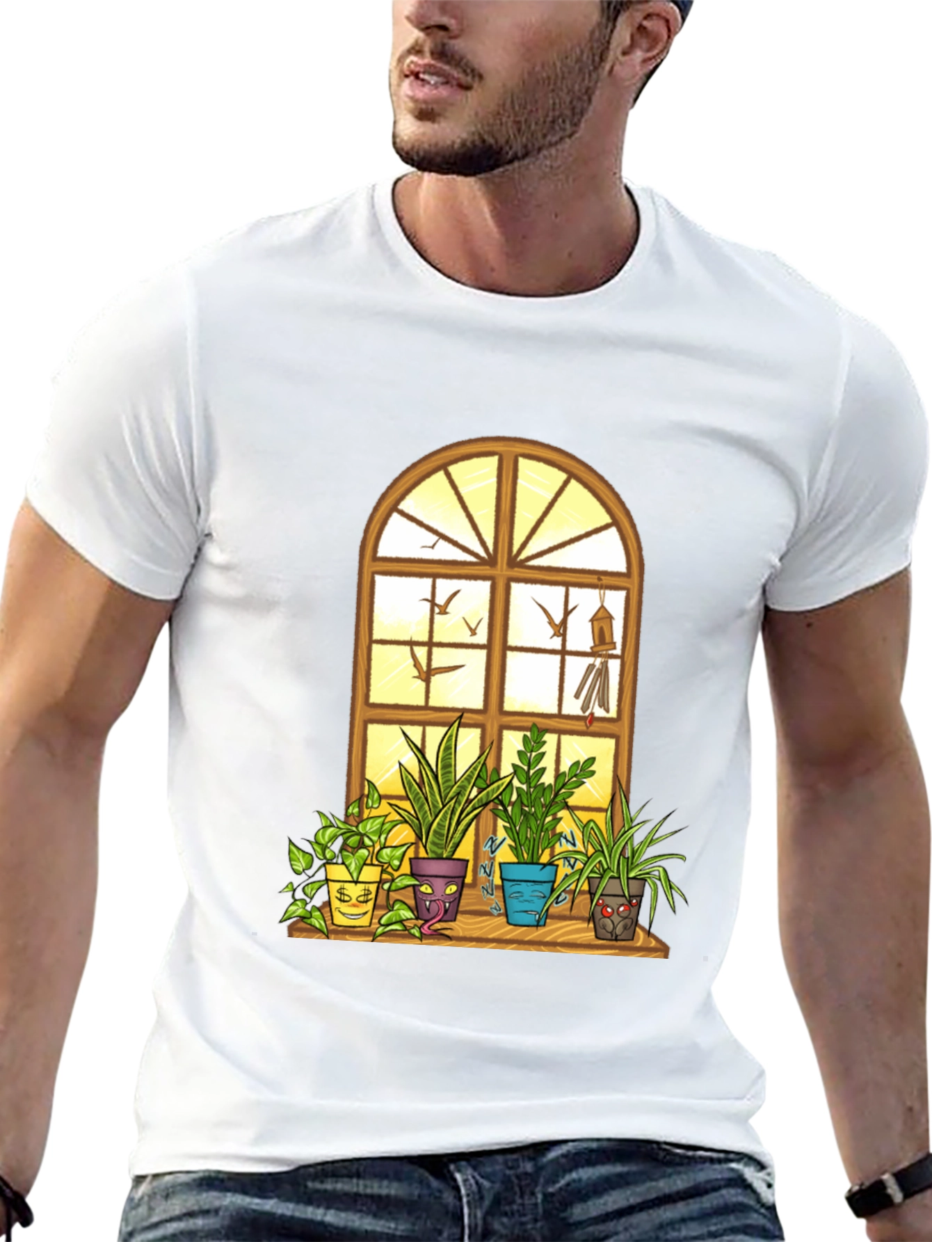 Black Men's Novelty Potted Plants Graphic T-Shirt view 13
