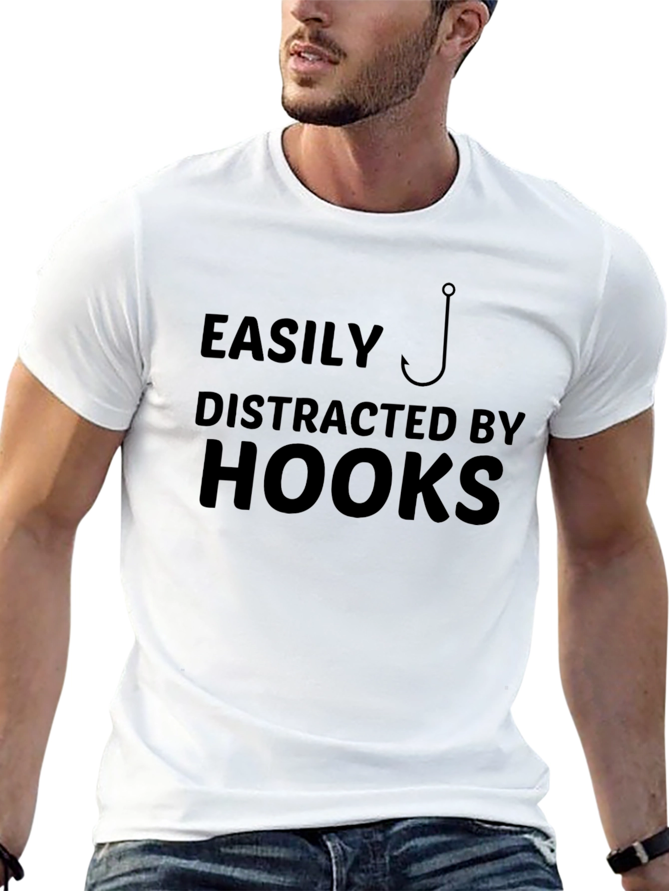 Black Easily Distracted By Hooks Black T-Shirt Fishing view 13