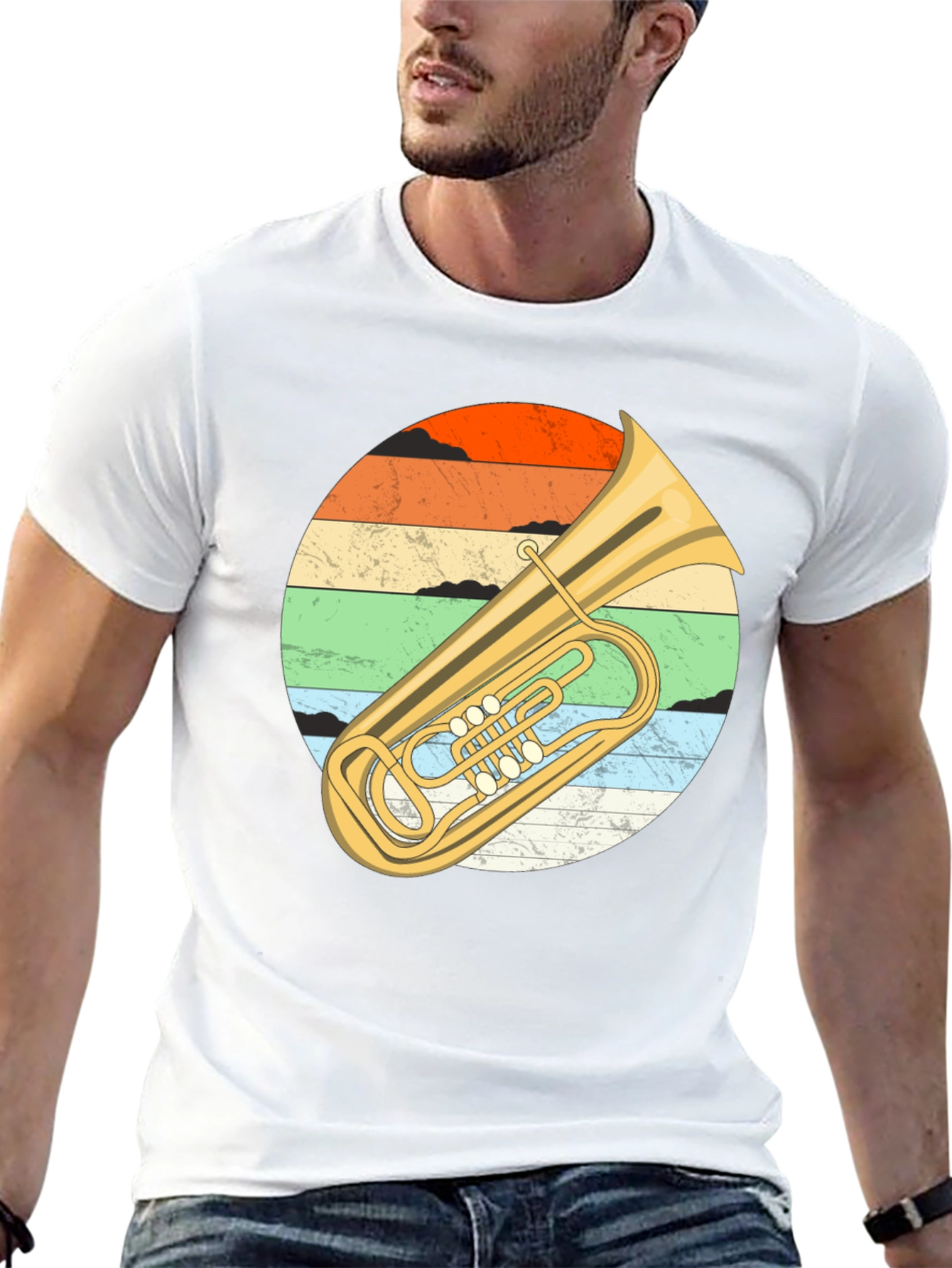 Black Vintage Tuba Sunset Graphic Tee - Musician's Black T-Shirt view 13