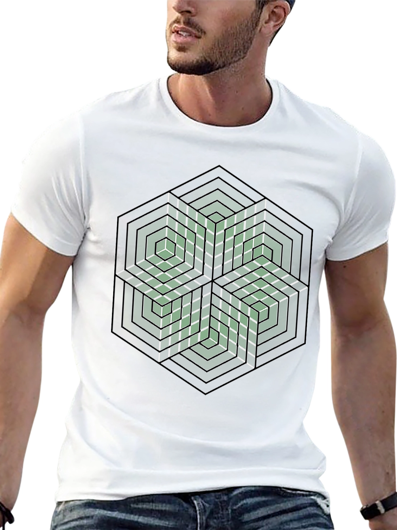 Black Geometric Hexagon Illusion Graphic Tee - Black view 13