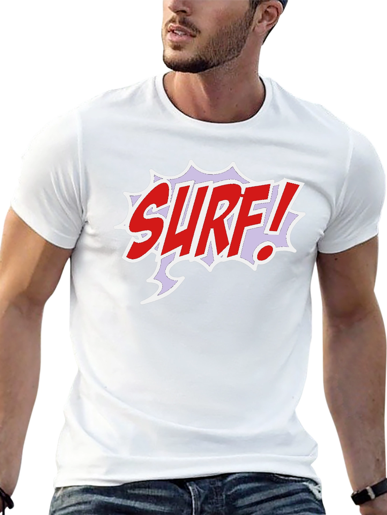 Black Surf Comic Style Black T-Shirt view 13