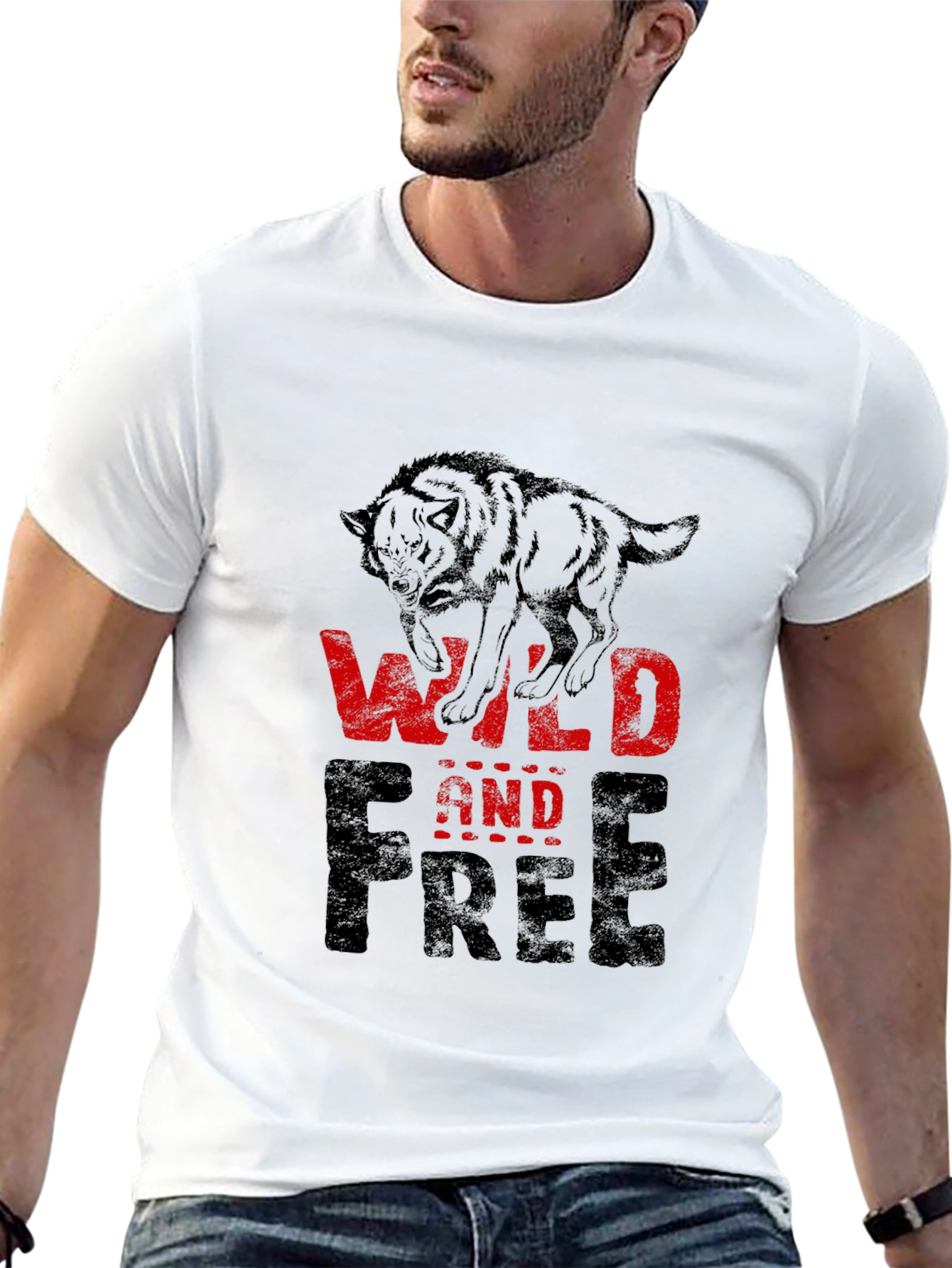 Black Wild and Free Wolf Graphic T-Shirt view 13