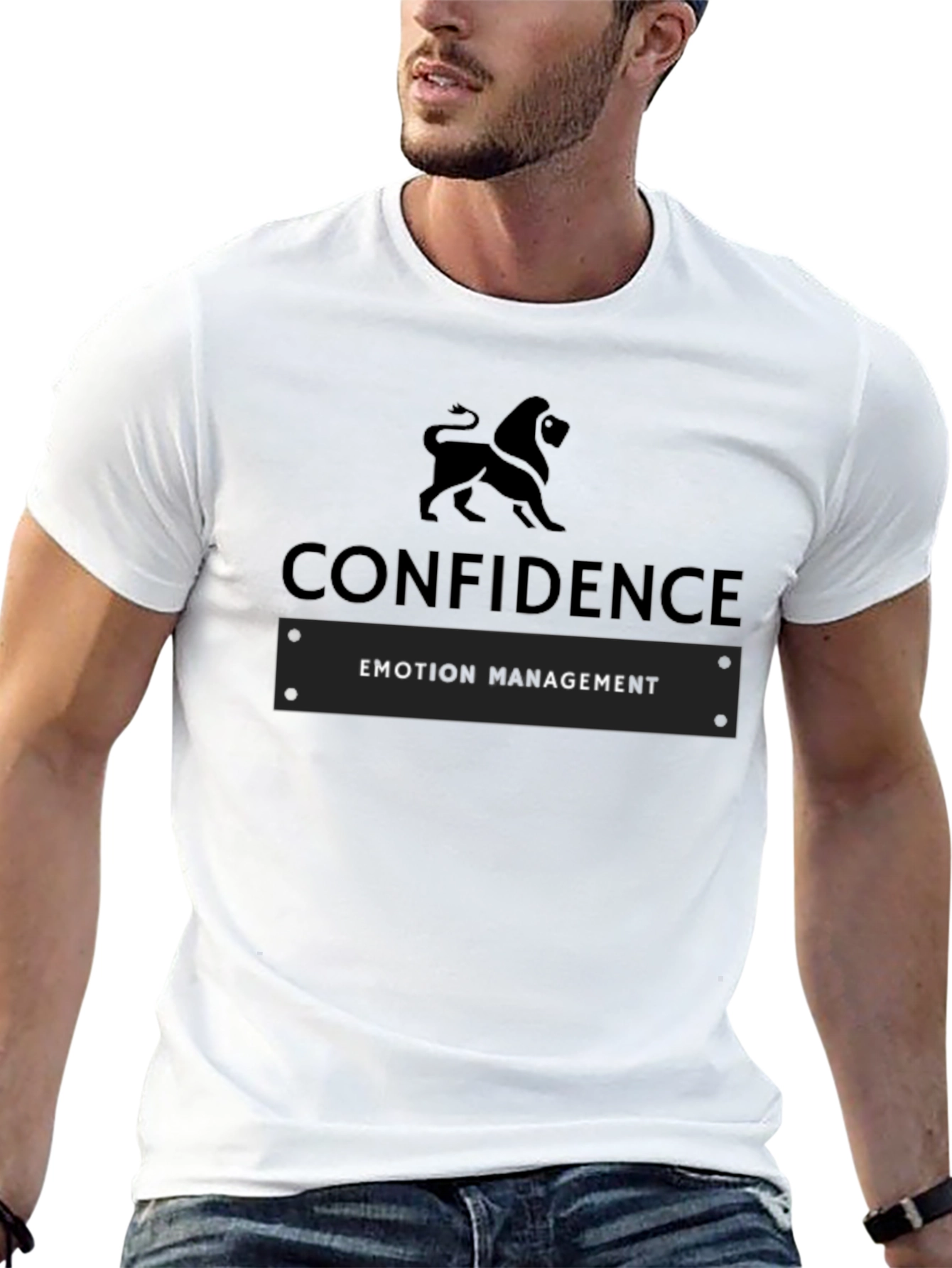Black Confidence Lion Men's Black Graphic Tee view 13