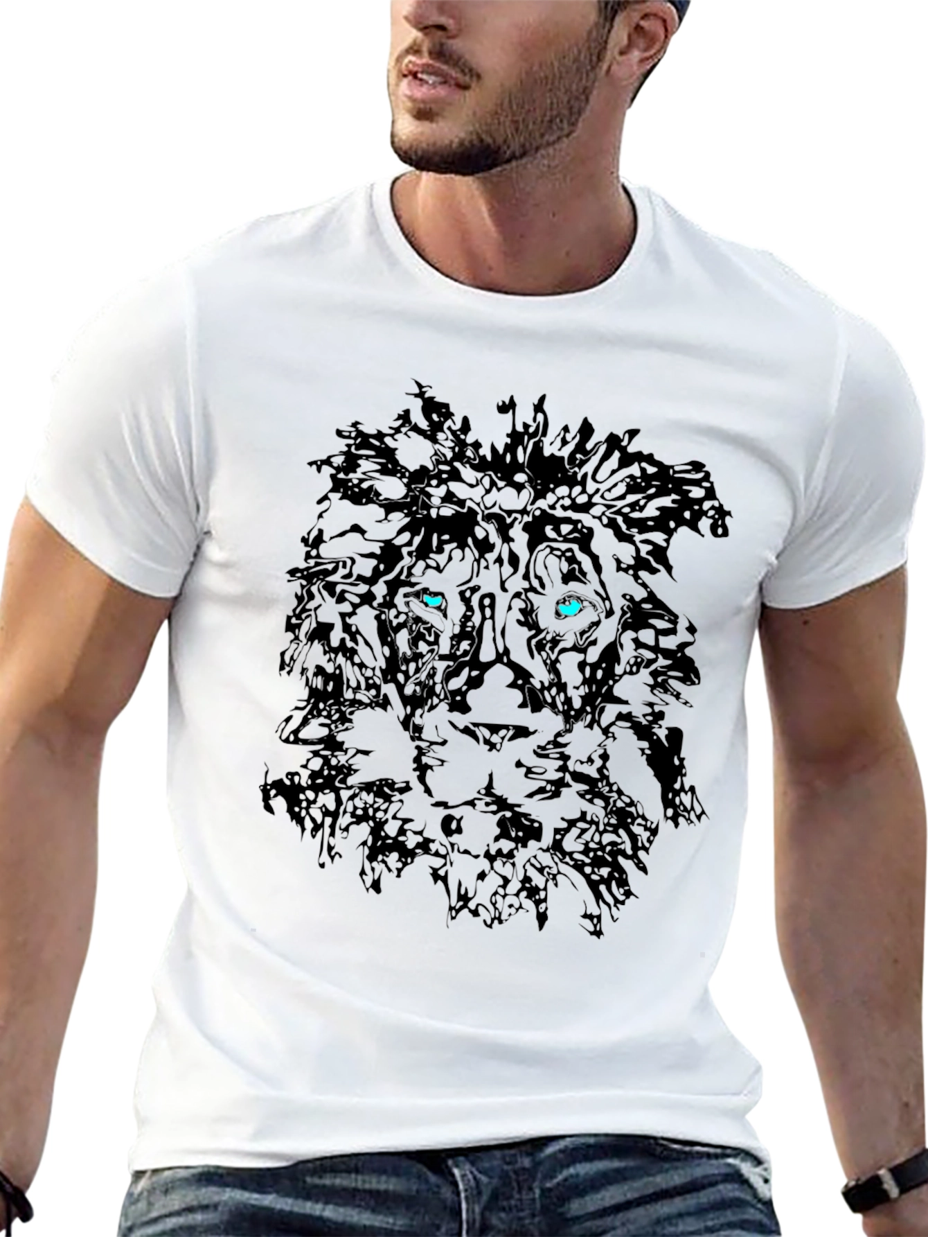Black Lion Graphic Black T-Shirt - Men's Short Sleeve Crew Neck Tee view 13