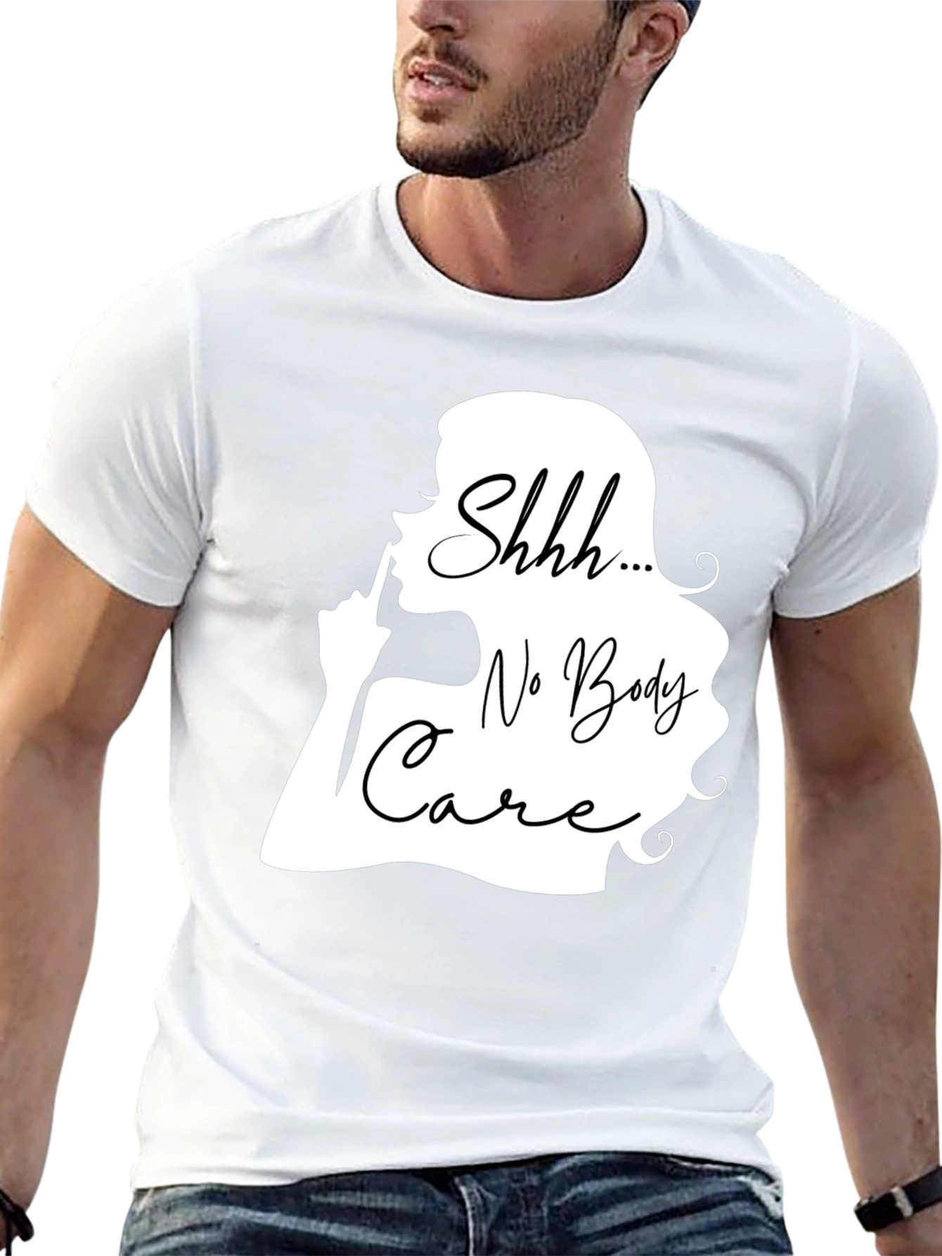 Black Shhh No Body Care Graphic Tee - Black Cotton T-Shirt view 13