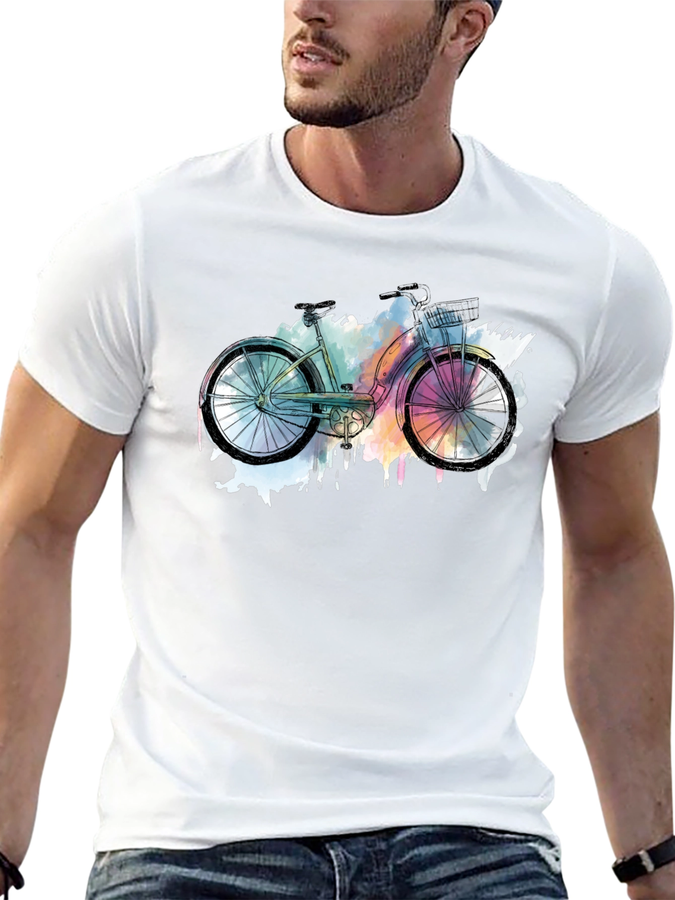 Black Watercolor Bicycle Graphic T-Shirt - Black view 13