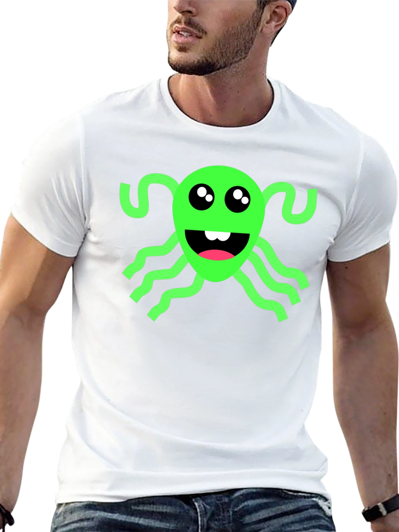 Black Funny Green Alien Black T-Shirt view 13