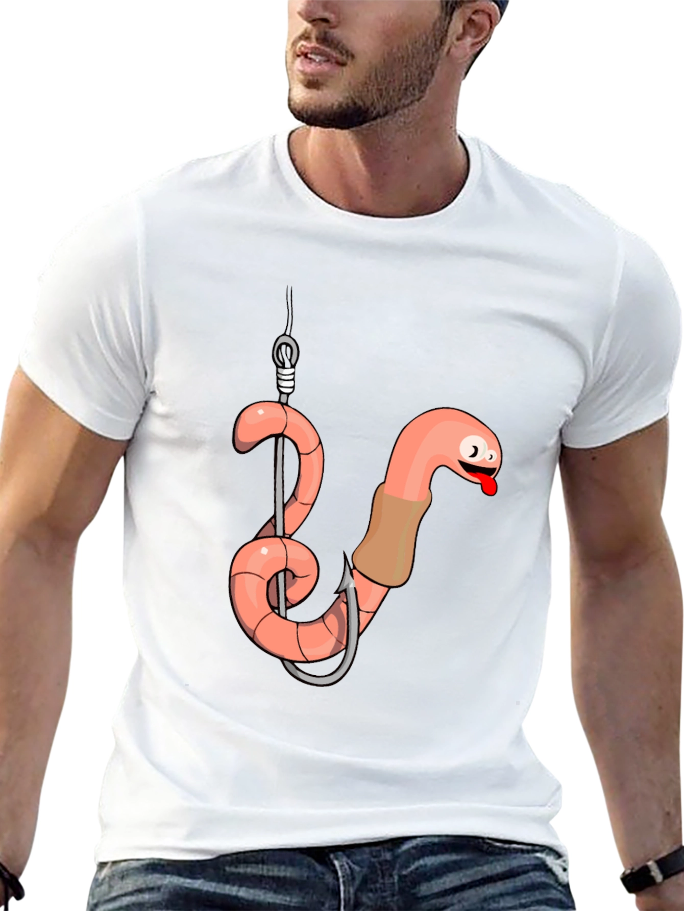 Black Funny Worm on Hook Black T-Shirt view 13