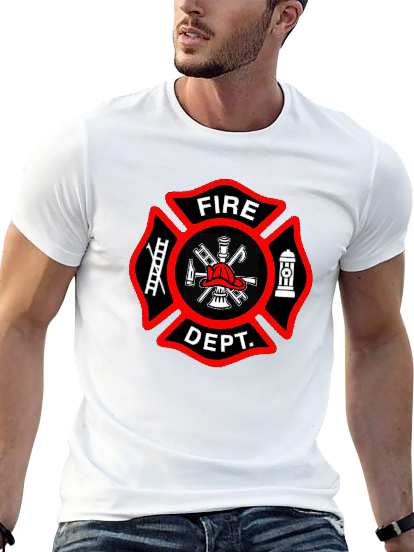Black Fire Department T-Shirt - Maltese Cross Graphic Tee view 13
