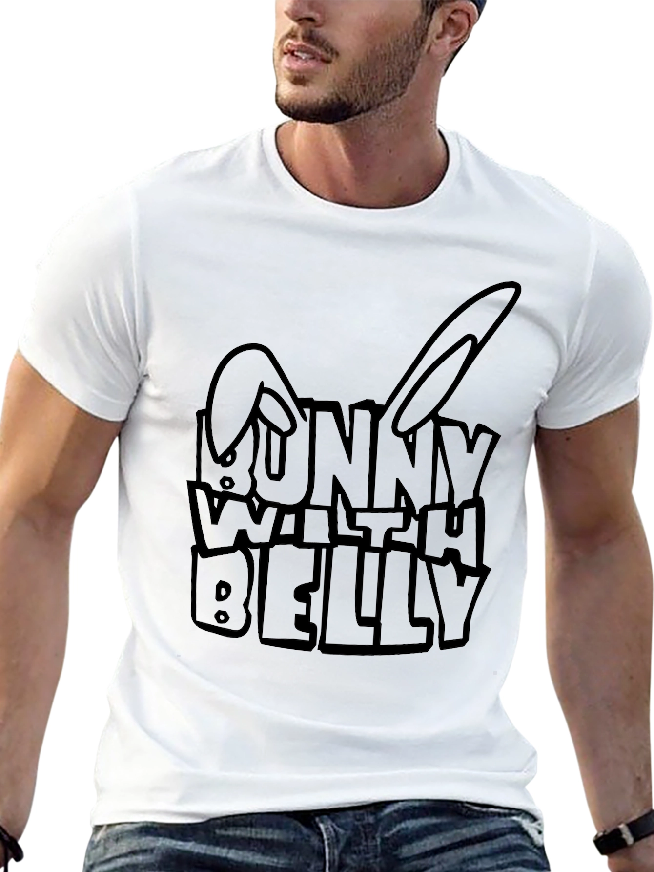 Black Bunny with Belly Graphic Tee - Black Cotton T-Shirt view 13