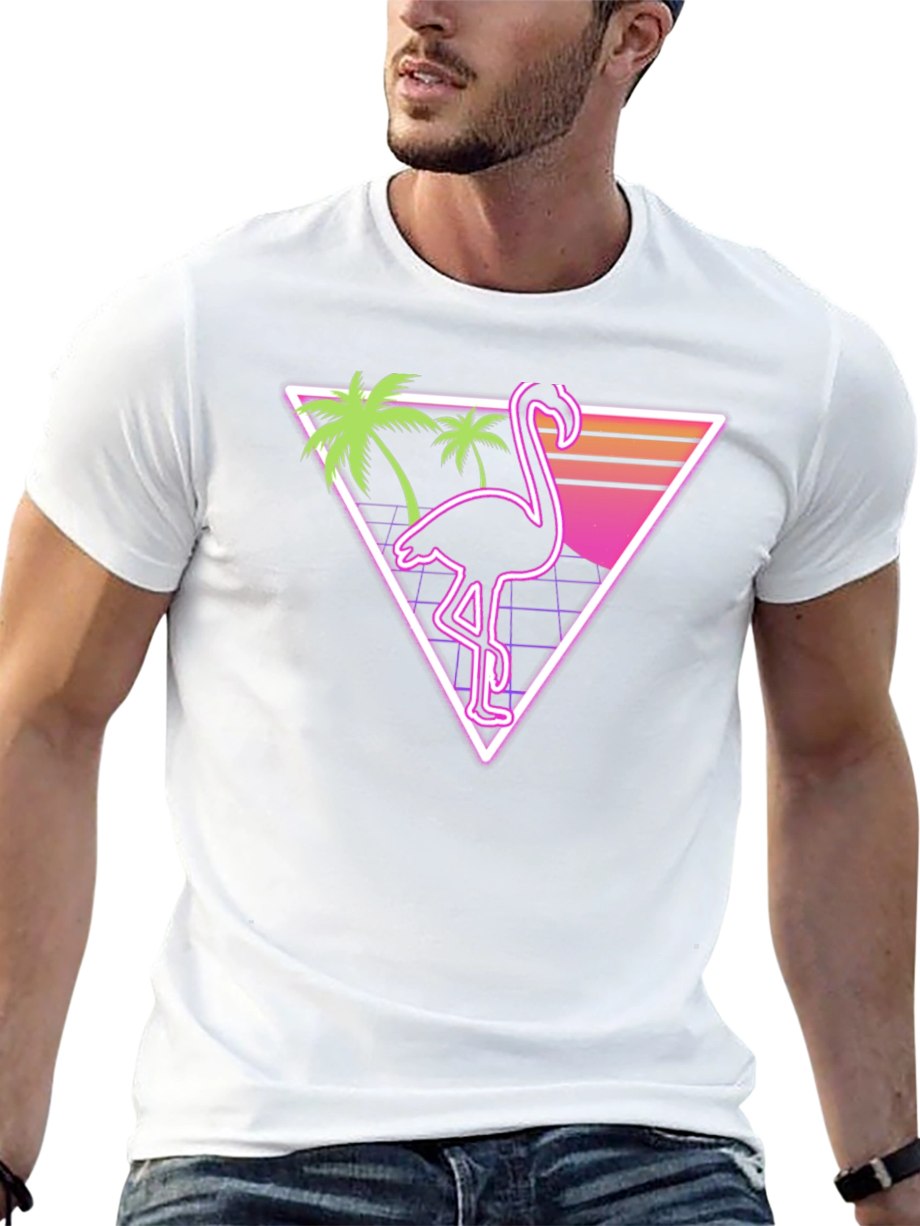 Black Retro Flamingo T-Shirt - Vaporwave Style view 13