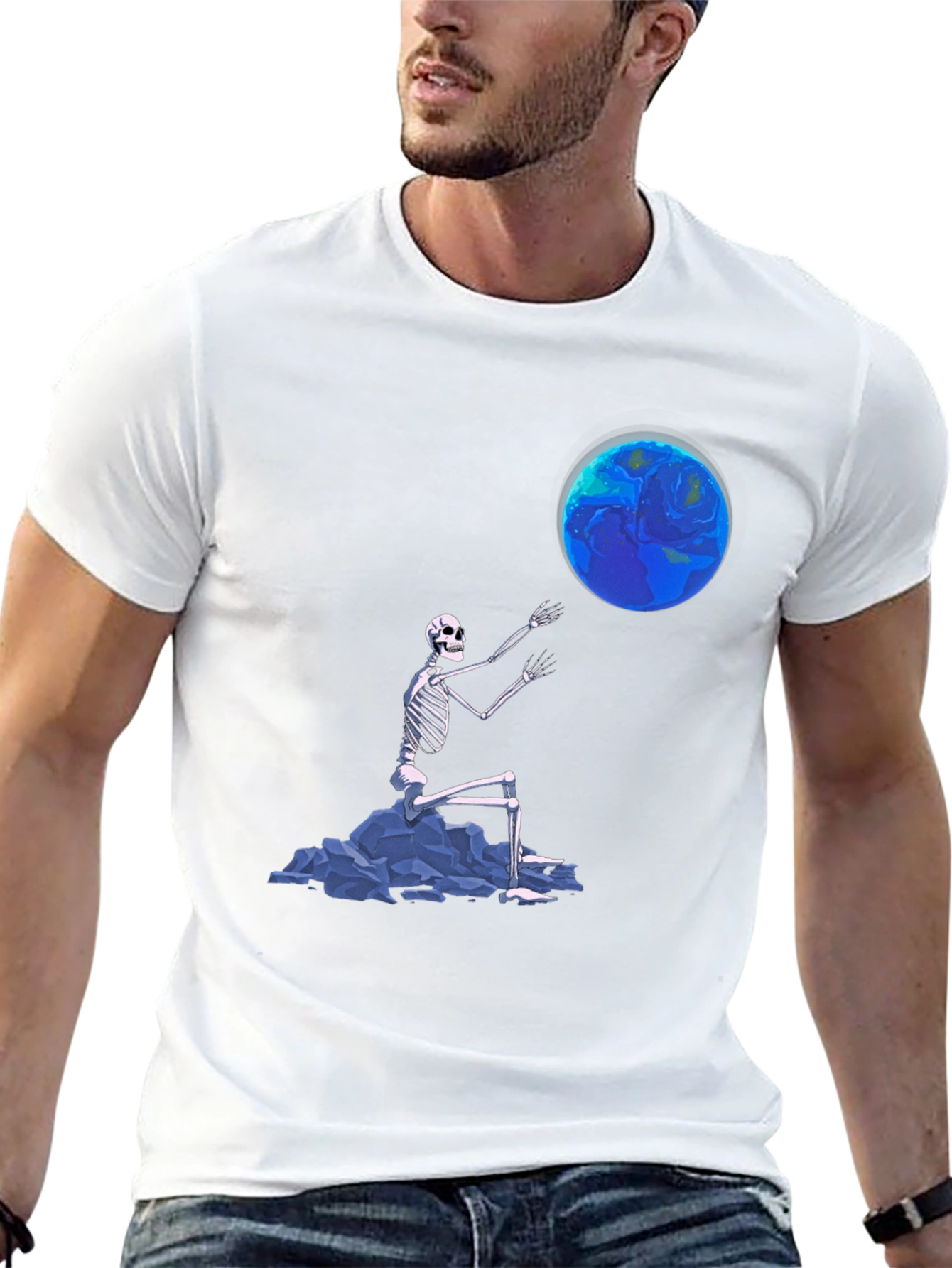 Black Skeleton Touching Earth Graphic Tee - Black view 13